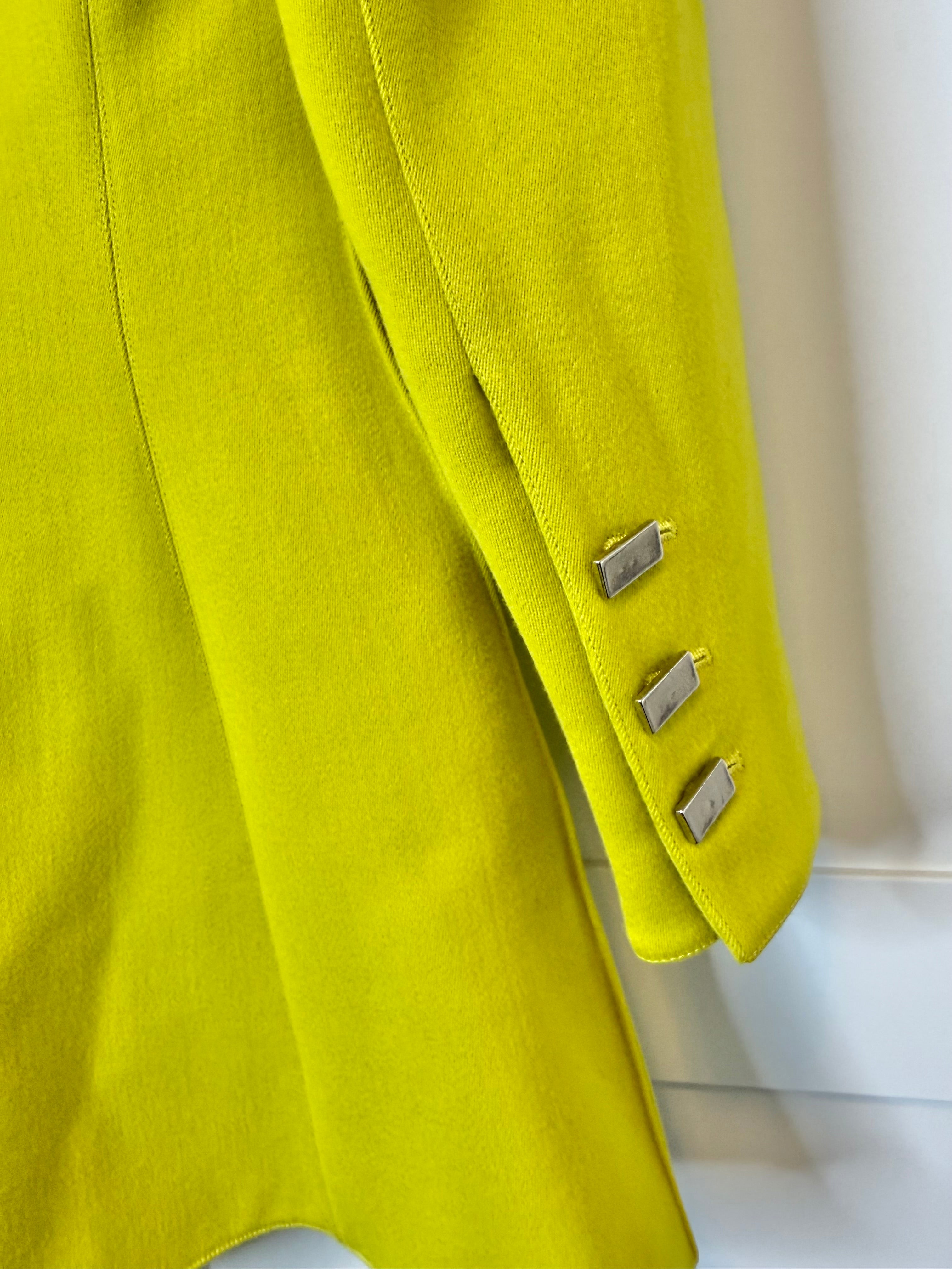 Claude Montana Chartreuse Wool Peplum Jacket & Skirt Set, Size 40/US 6