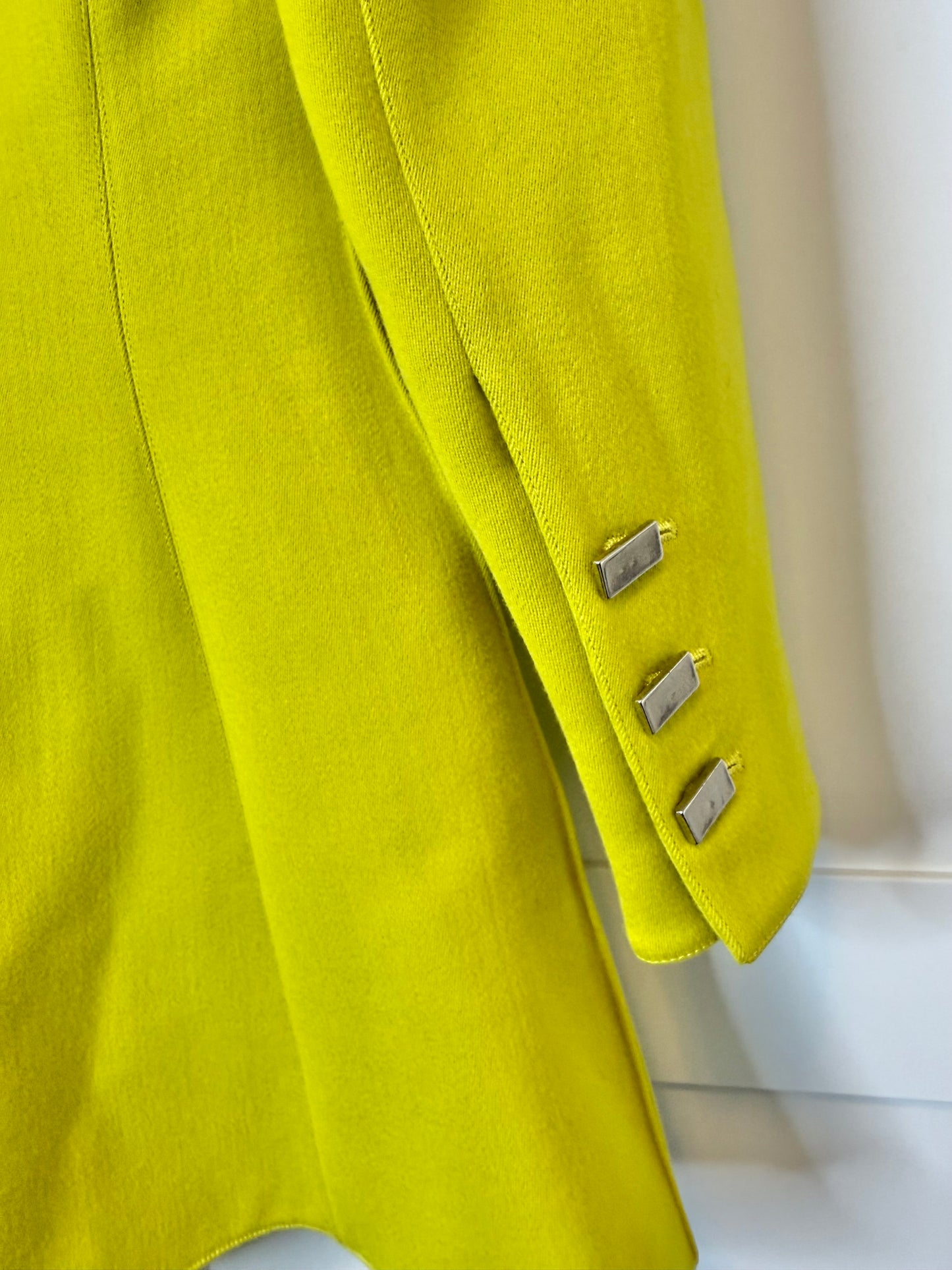 Claude Montana Chartreuse Wool Peplum Jacket & Skirt Set, Size 40/US 6
