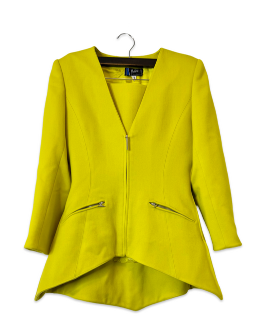 Claude Montana Chartreuse Wool Peplum Jacket & Skirt Set, Size 40/US 6