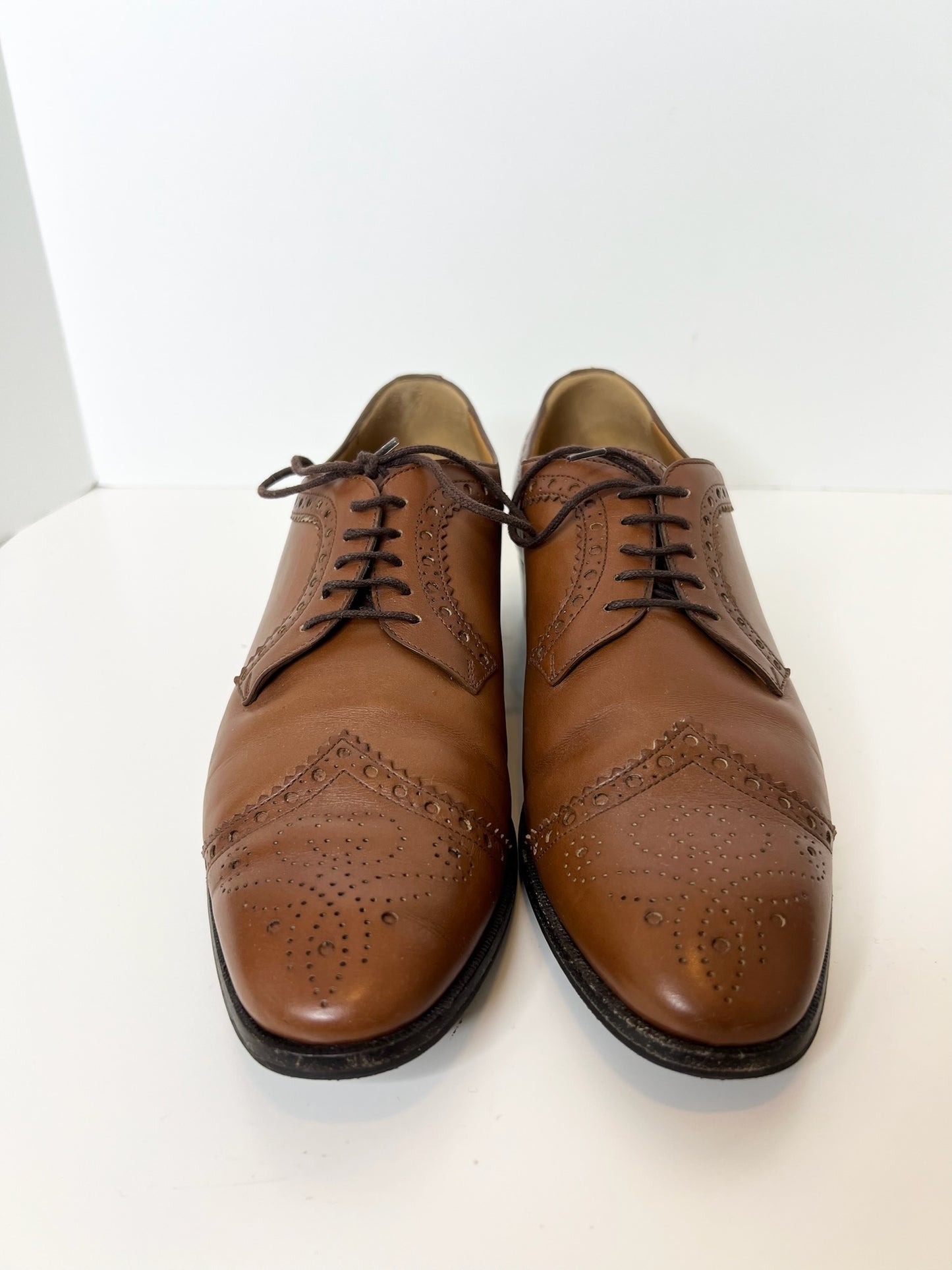 Gucci Brown Waxed Calfskin Reveille Amour Brogue Lace-Up Oxfords, Size 7