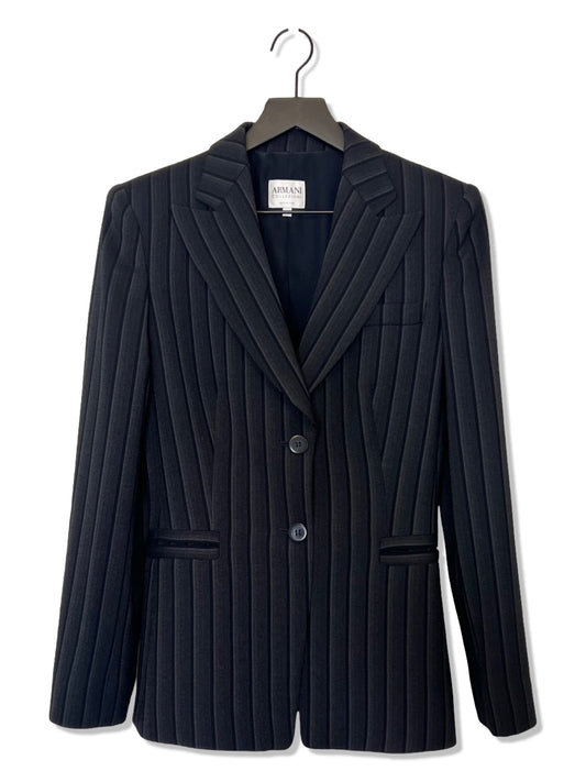 Armani Collezioni Black & Gray Striped Tailored 2-Piece Suit (Jacket and Pants), Size 4