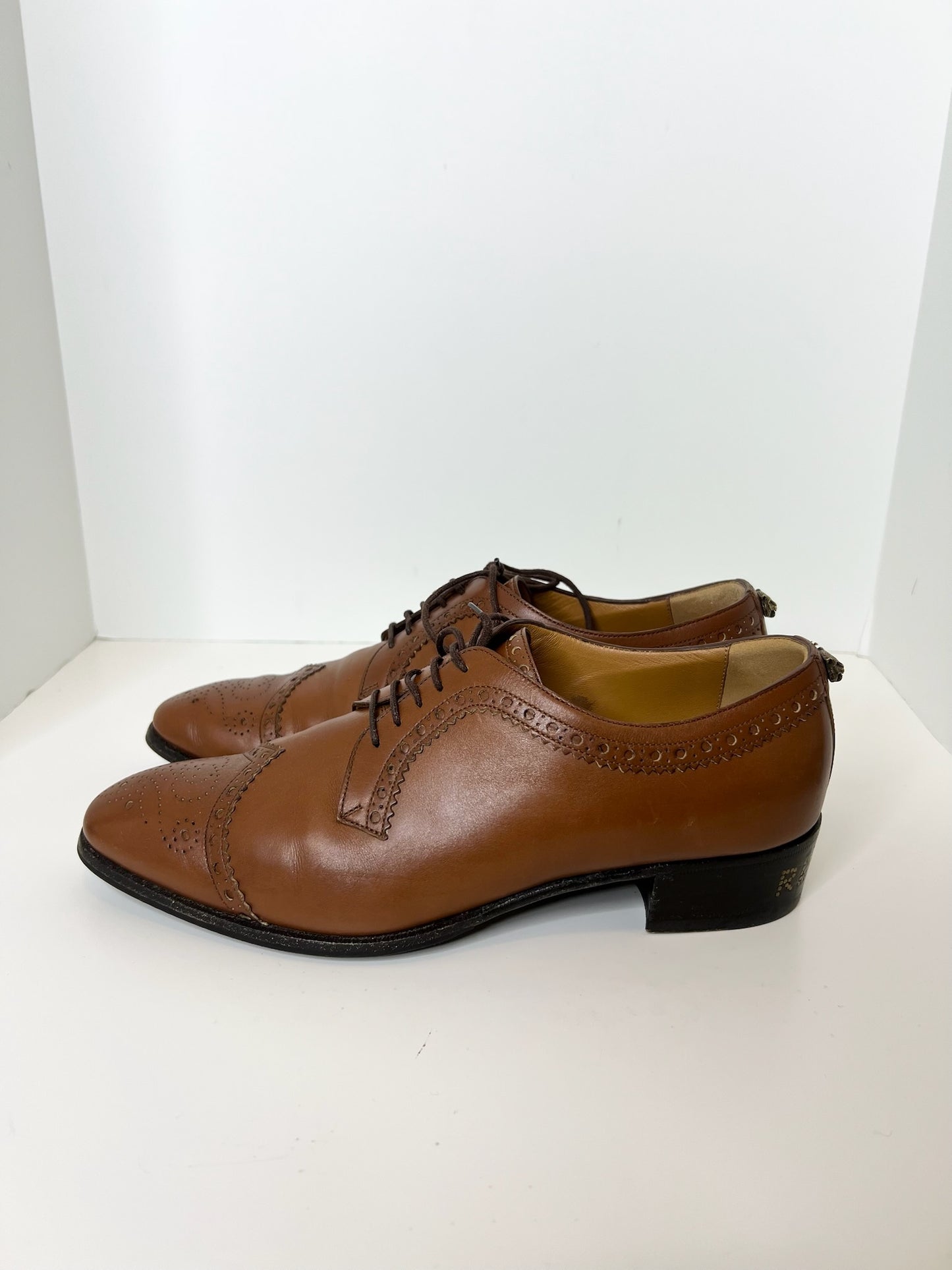 Gucci Brown Waxed Calfskin Reveille Amour Brogue Lace-Up Oxfords, Size 7