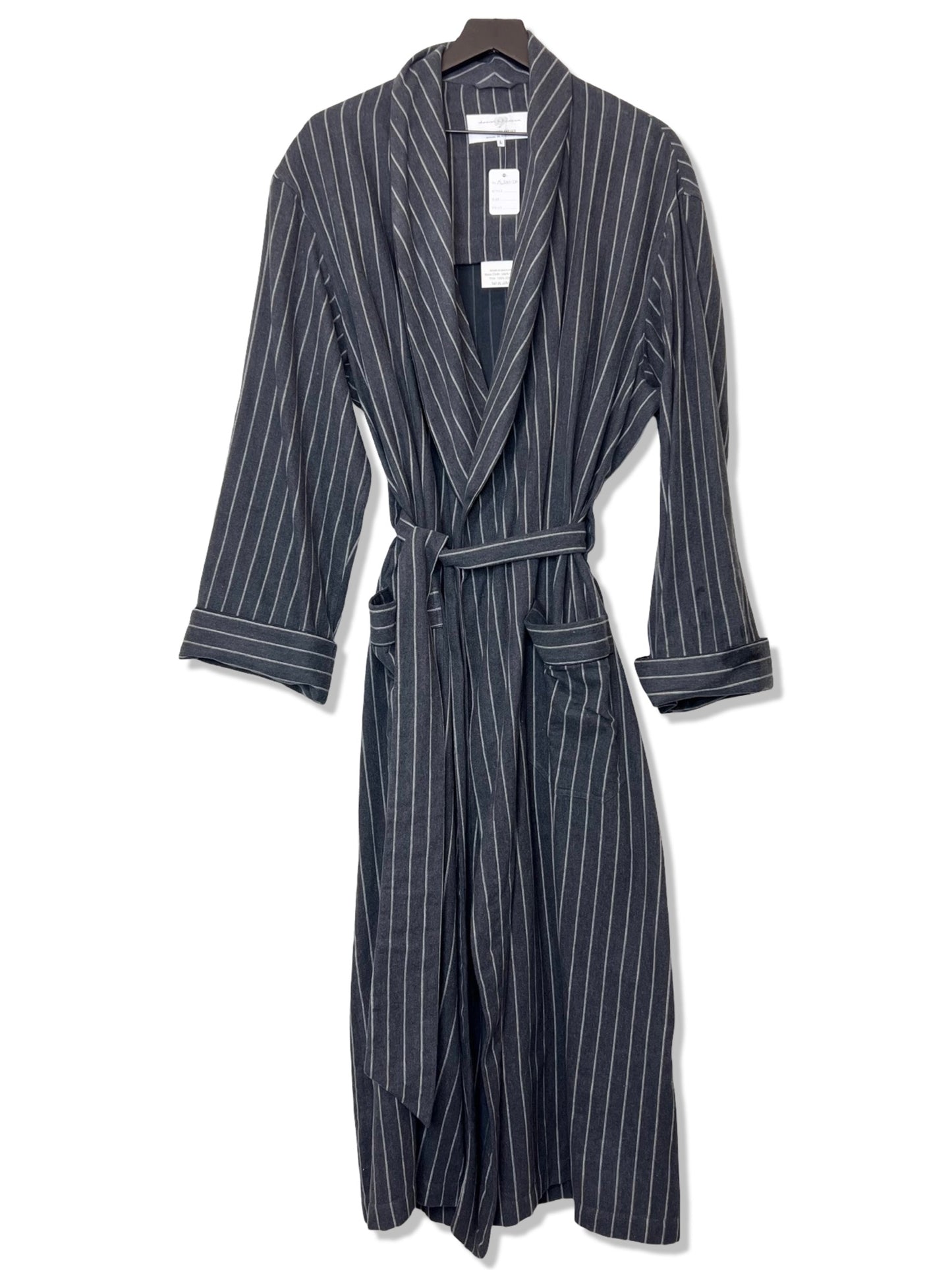 Daniel Hanson Cotton Gray Stripe Robe, Size L