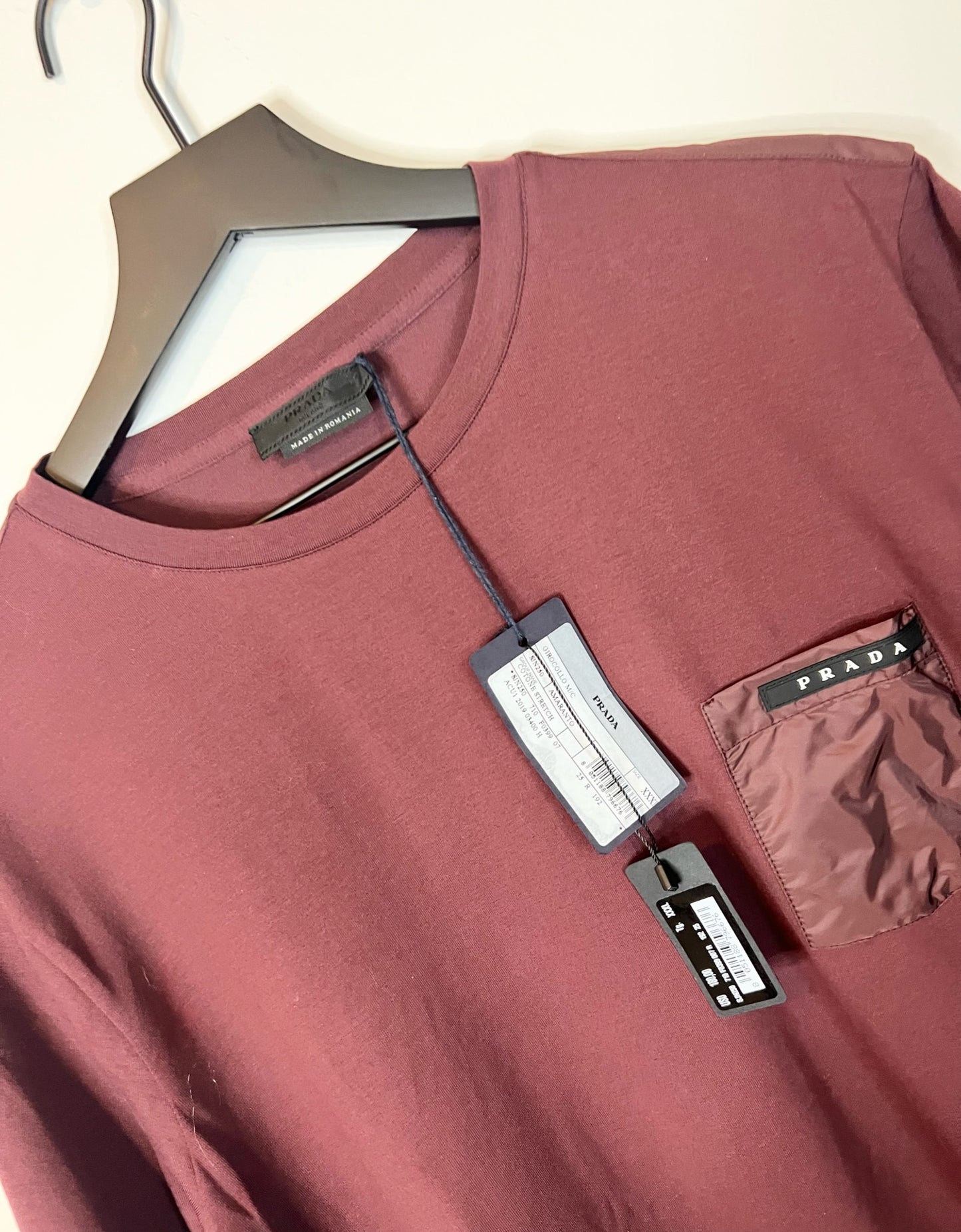 Prada Nylon Pocket T-shirt Burgundy, Size 3XL