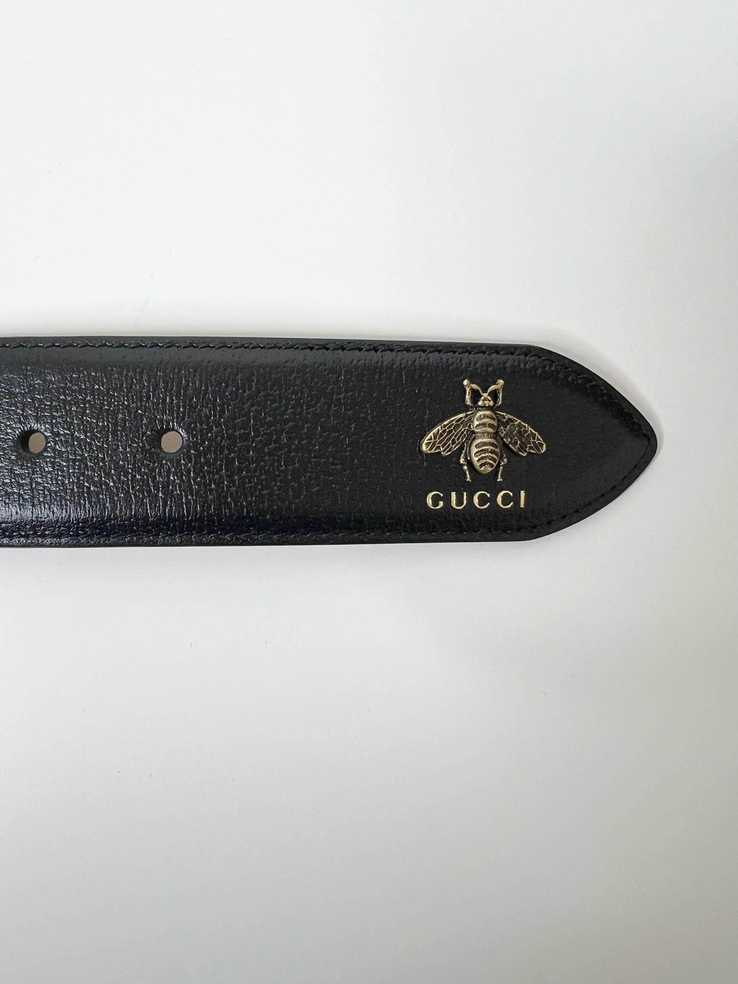 Gucci Black Leather Bee Accent Belt, Size 100