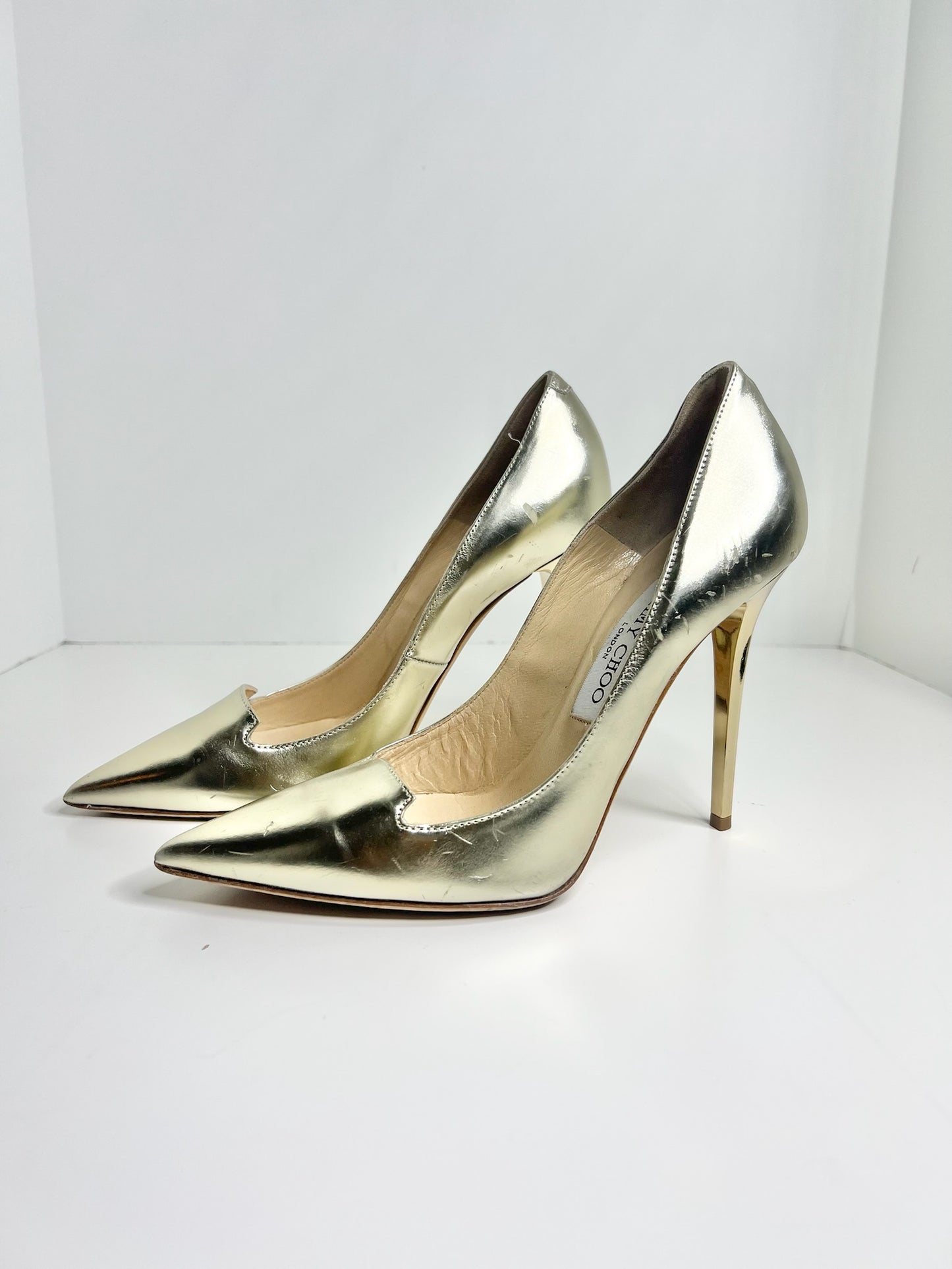 Jimmy Choo Mirrored Metallic Gold Pumps, Size 37