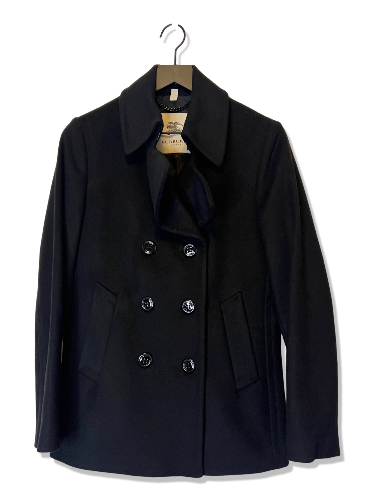 Burberry Black Peacoat, Size S