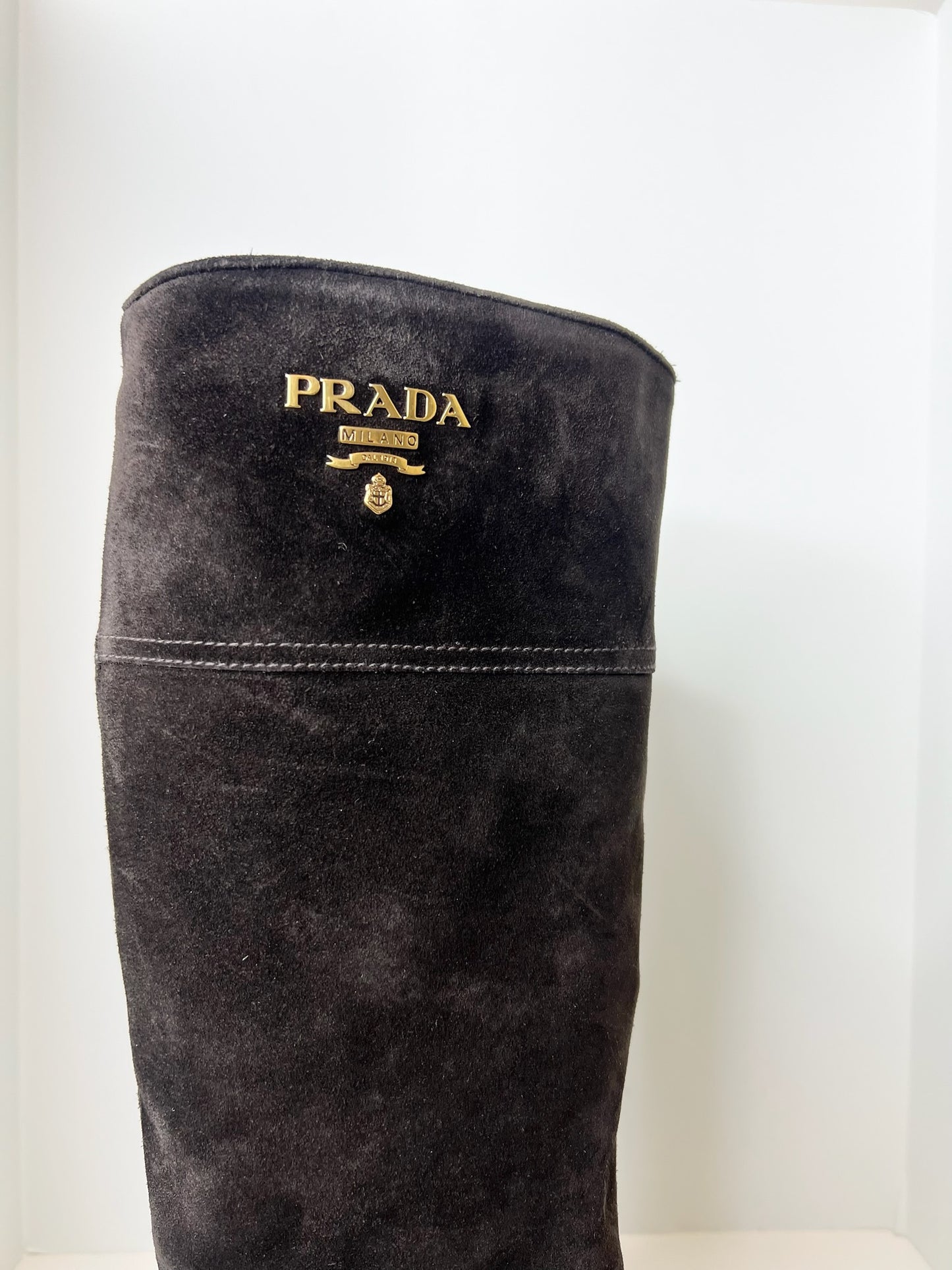 Prada Brown Suede Riding Boots, Size 39