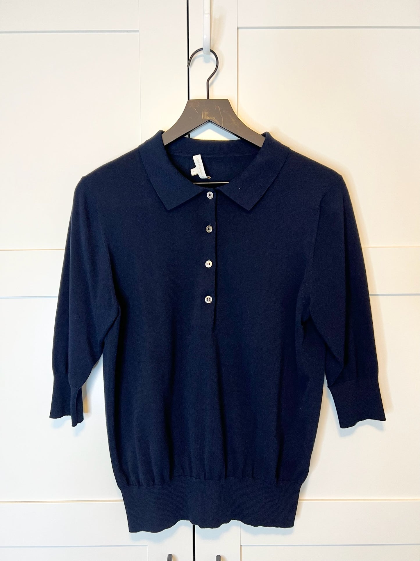 Ann Mashburn Knit Navy Polo Sweater, Size L