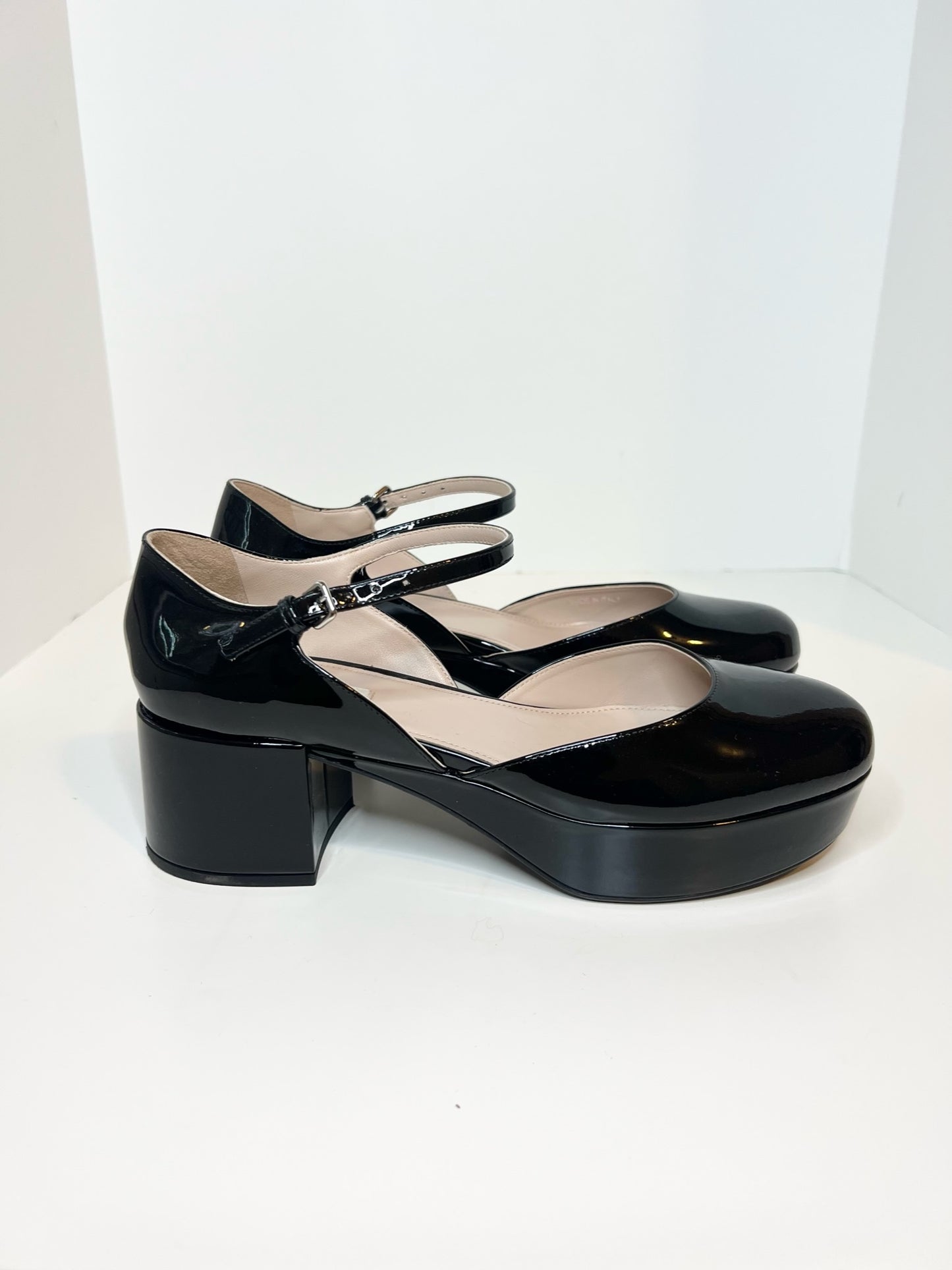 Miu Miu Black Patent Mary Janes, Size 38.5