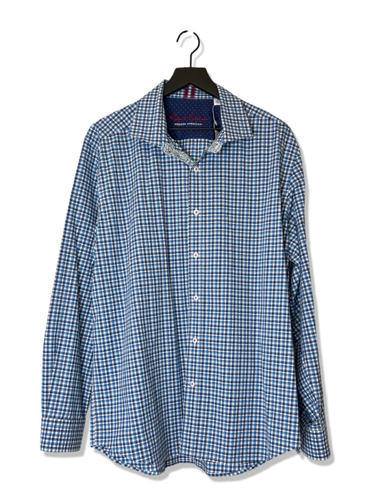 Robert Graham Men's Modern American Button-Up Blue Gingham Shirt, Size 2XL