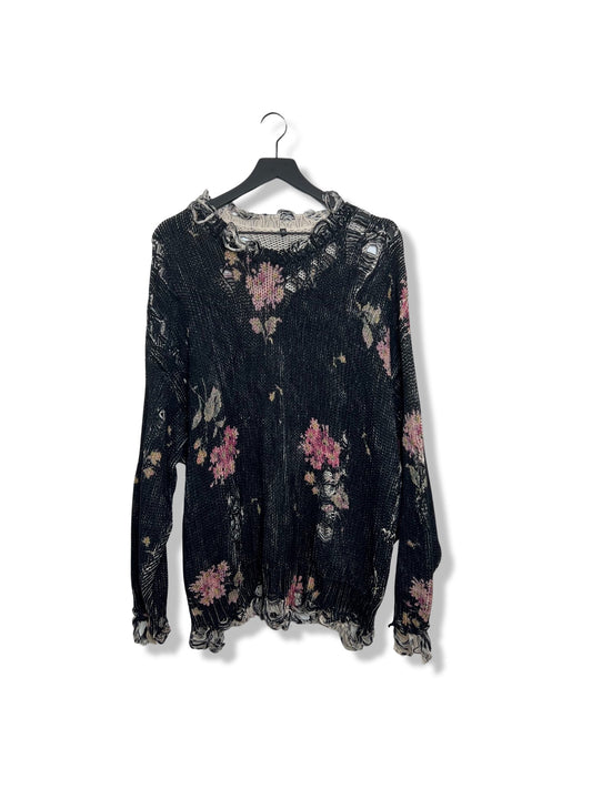 R13 Oversized Distressed Floral Sweater