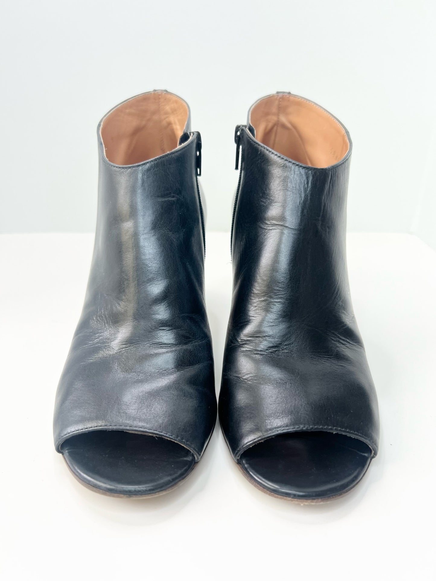 Maison Martin Margiela Peep-Toe Leather Ankle Booties, Size 38