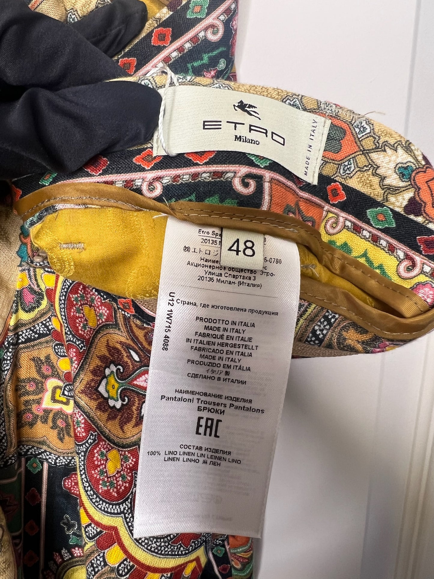 Etro Printed Straight Leg Pants, size 48