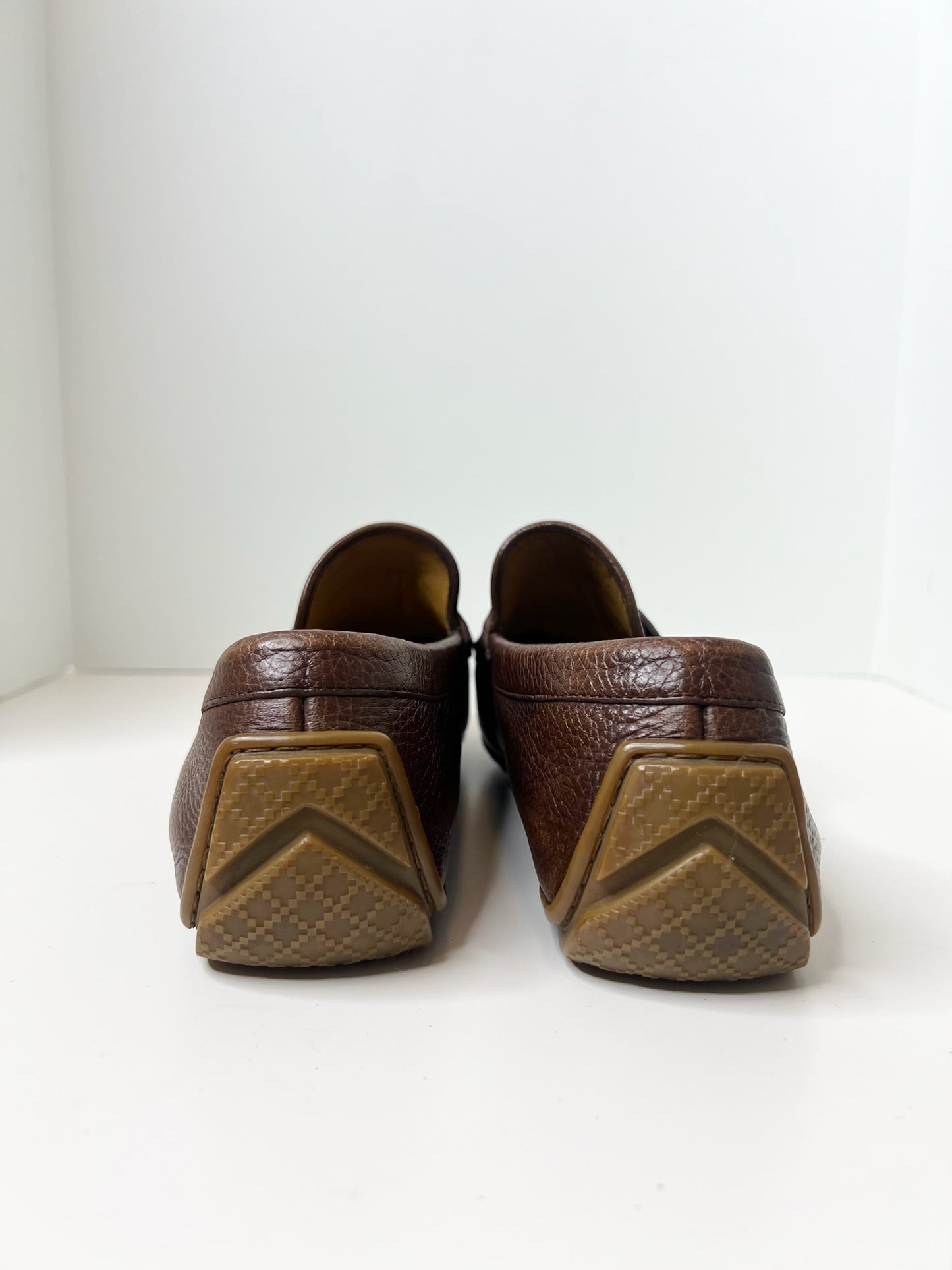 Gucci Brown Leather Driver w/ Embossed Horsebit Logo, Size 6.5