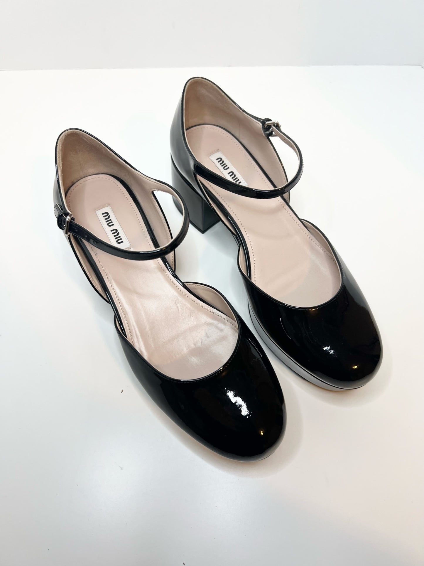 Miu Miu Black Patent Mary Janes, Size 38.5