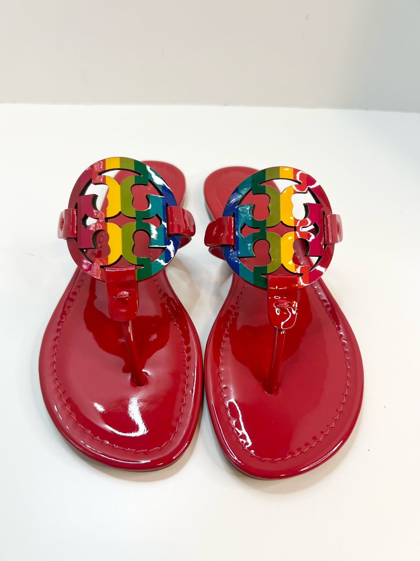 NWT! Tory Burch Miller Bright Rainbow/Ruby Red Sandal, Size 7.5