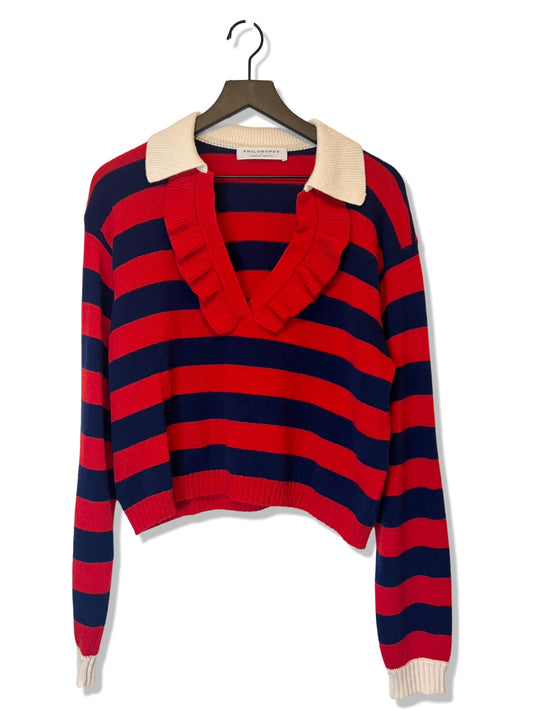 Philosophy Di Lorenzo Serafini Ruffled Striped Sweater, Size 42