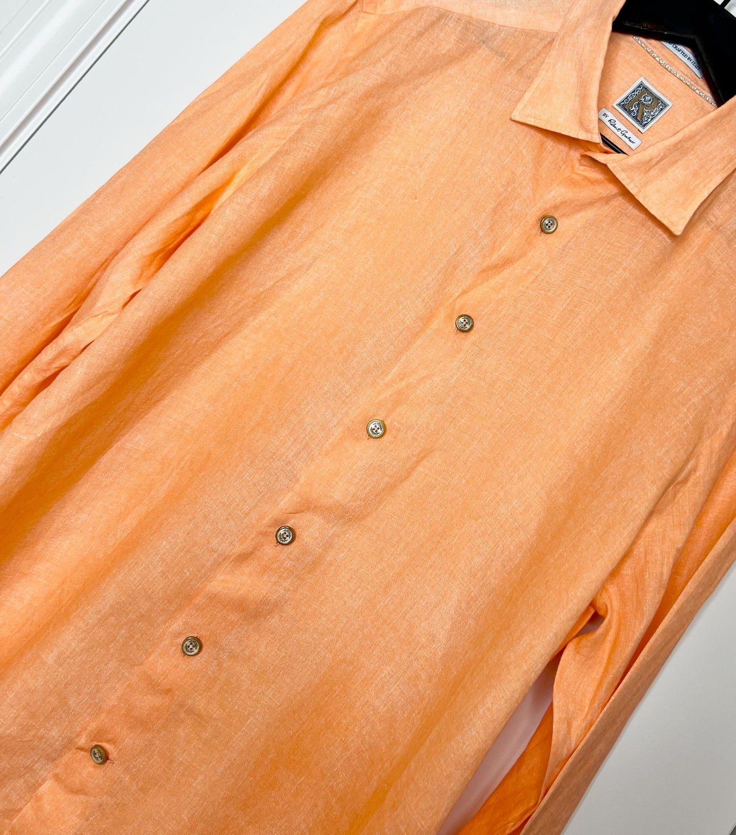 R by Robert Graham Orange Linen Long-Sleeve Shirt, Size XL