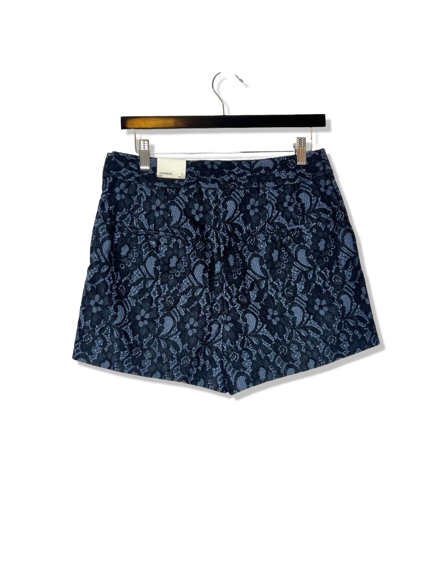 NWT! Express Black & Blue Lace Shorts, Size 8