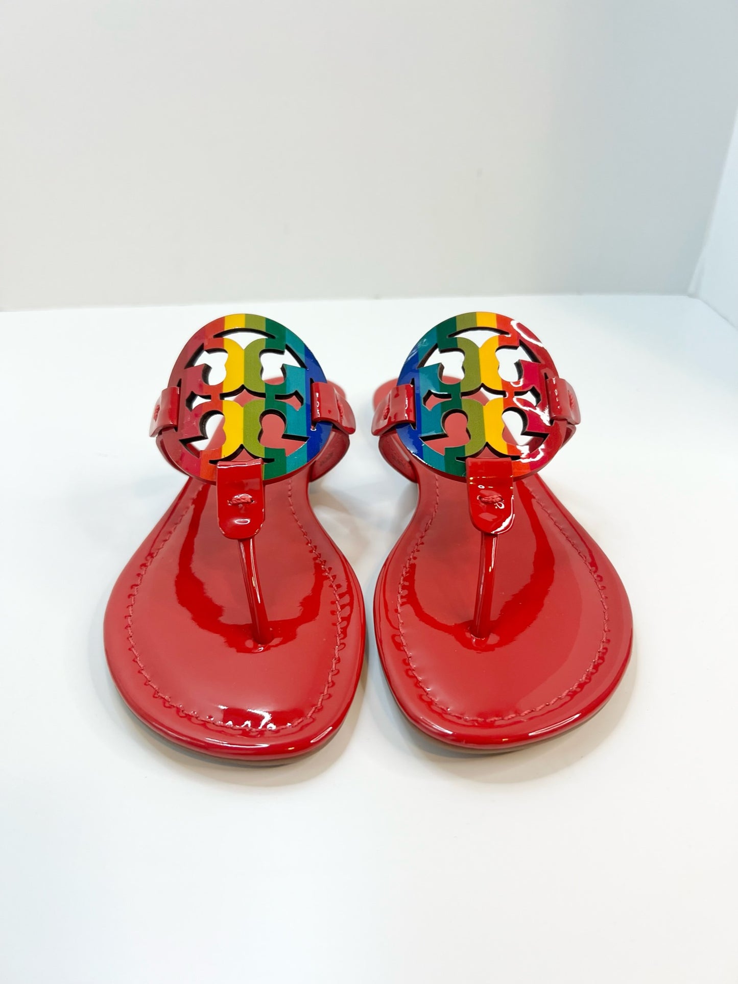 NWT! Tory Burch Miller Bright Rainbow/Ruby Red Sandal, Size 7.5