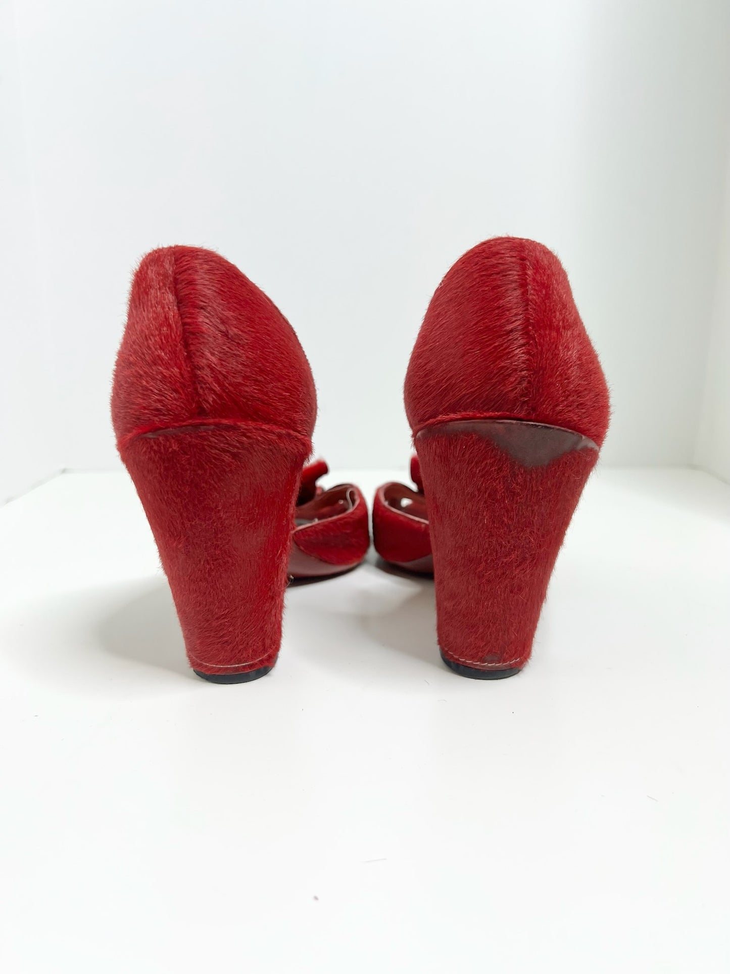 Eileen Shields Red Pony Hair D'orsay Pumps, Size 38.5