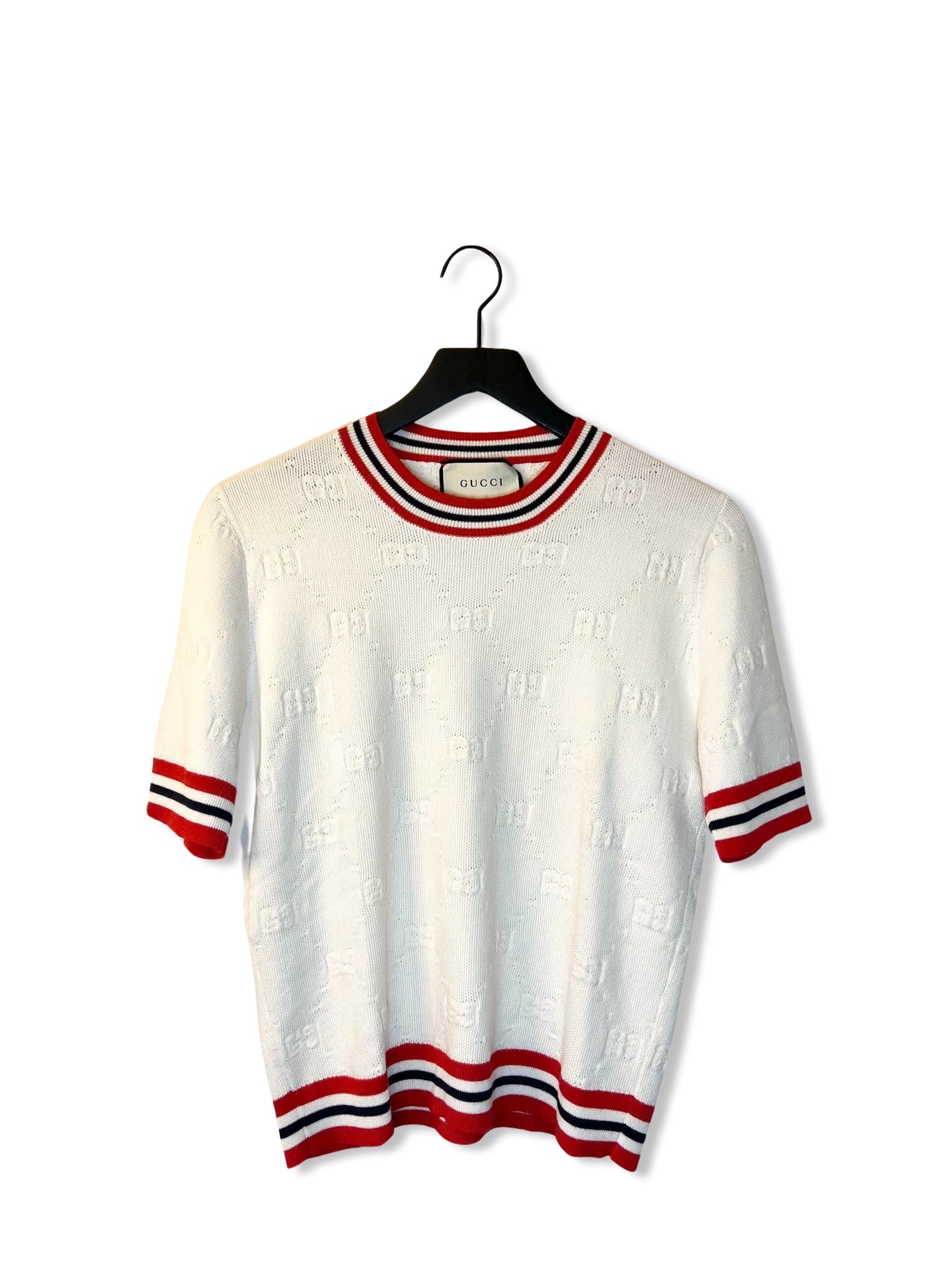 Gucci Off-White Knit GG Logo Shirt, Size Large