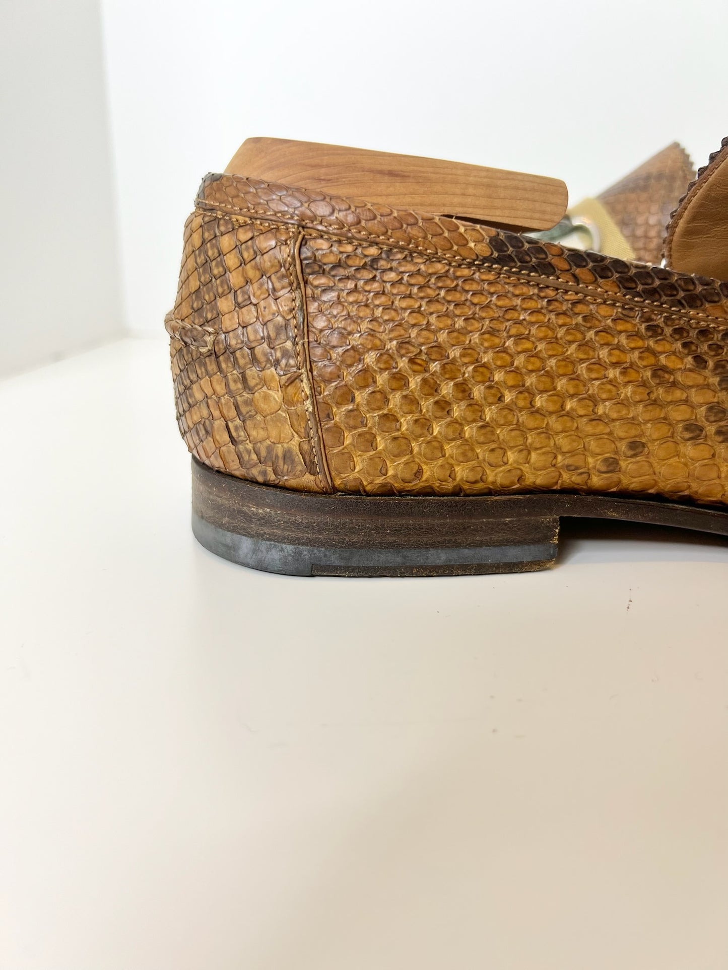 Gucci Python Loafers w/ Bamboo Hardware Accent, Size 7