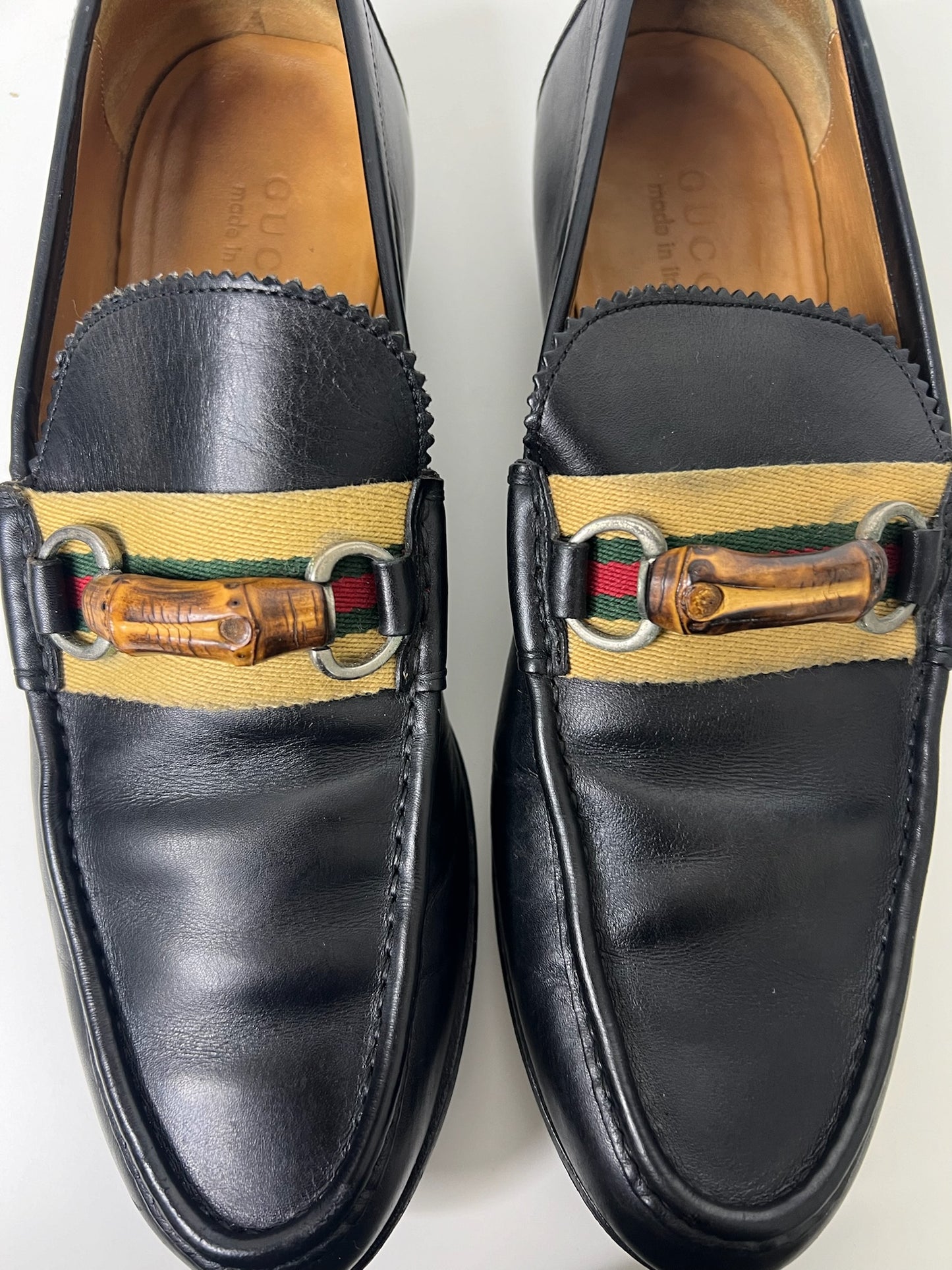 Gucci Bamboo Horsebit Black Leather Loafers, Size 7.5