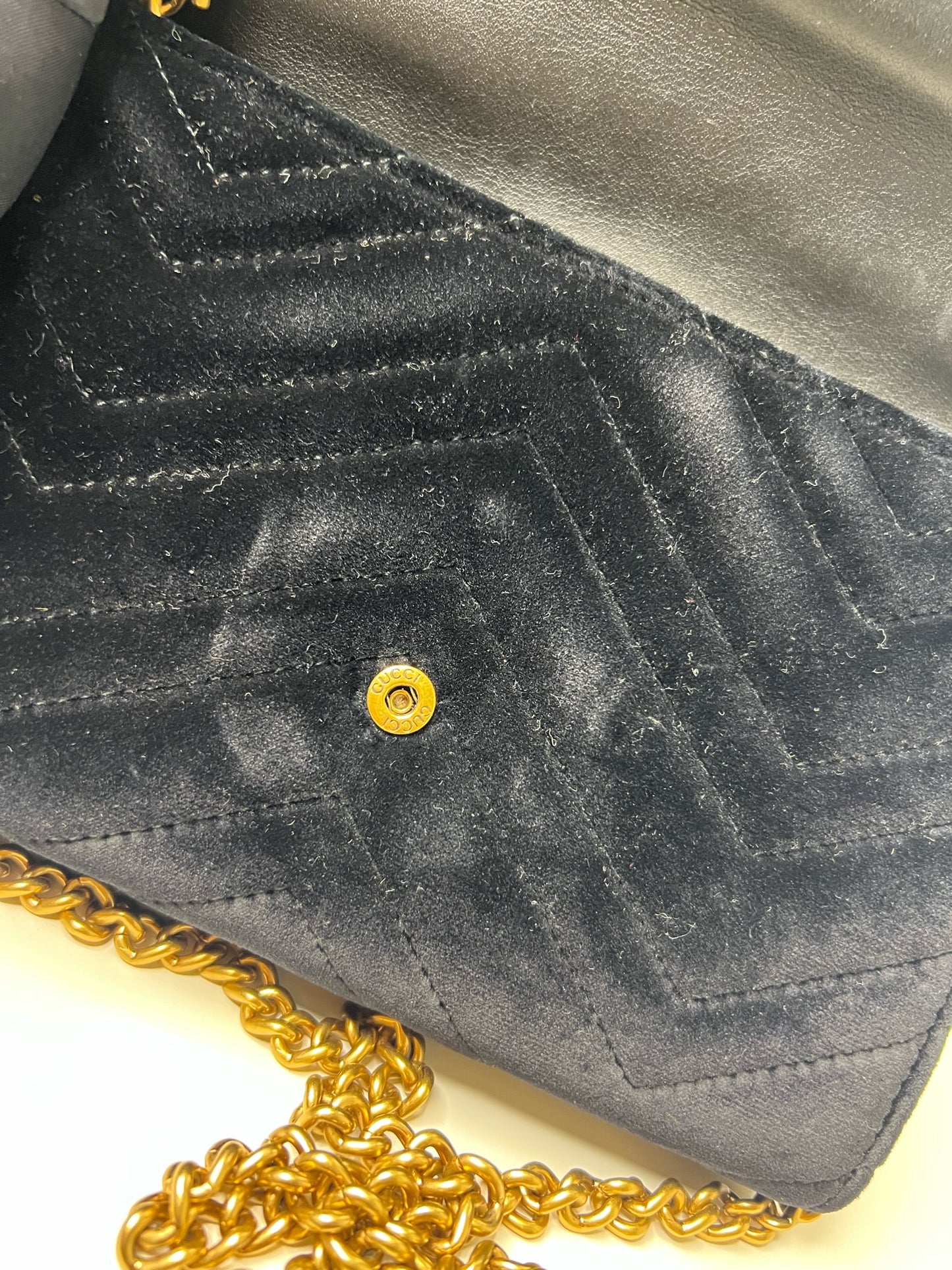 Gucci GG Marmot Black Velvet Wallet on Chain