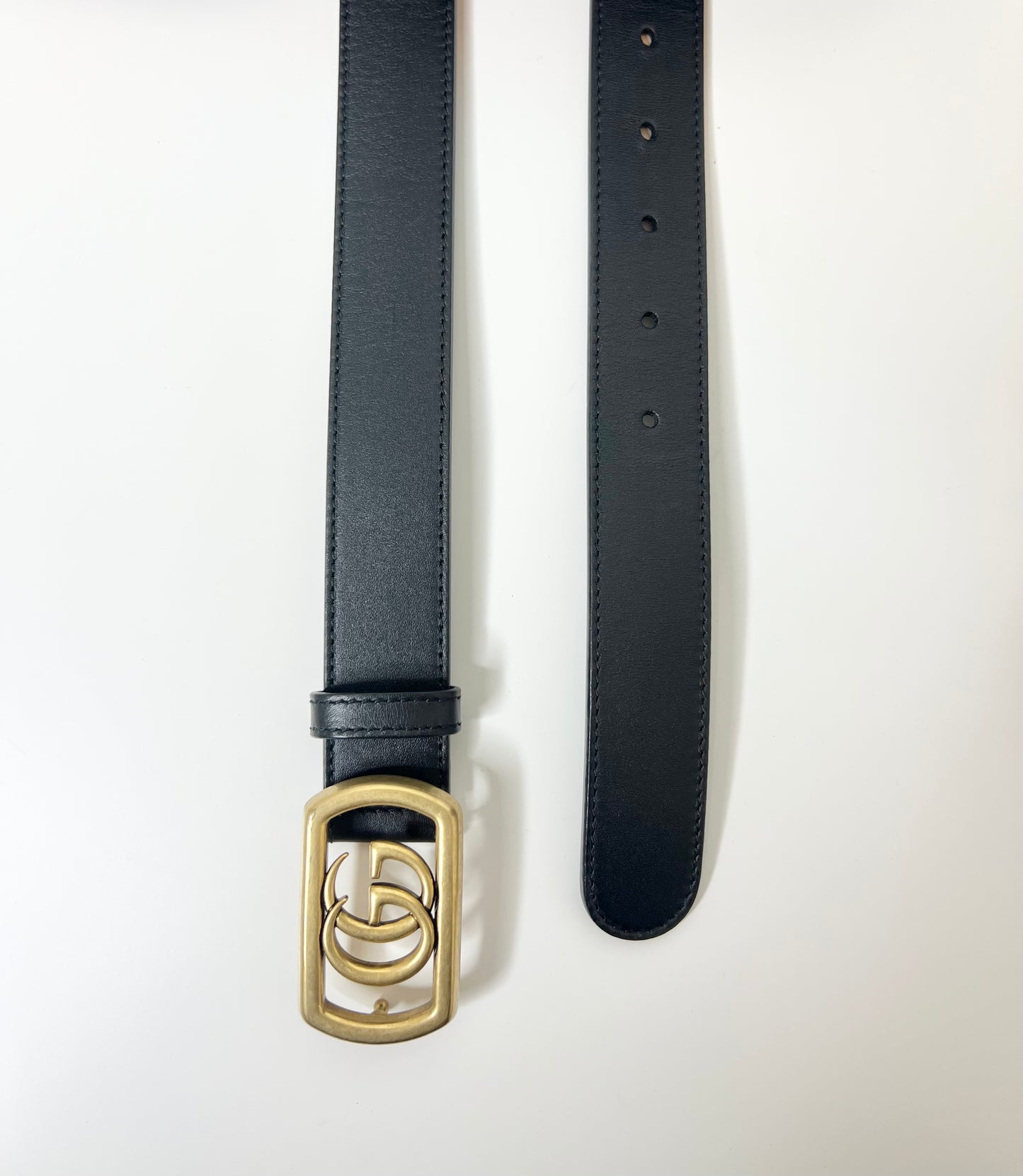 Gucci Black Leather Framed Double G Belt, Size 95