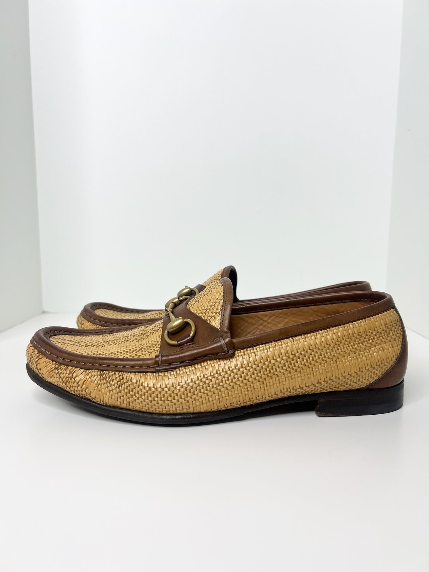 Gucci Horsebit Raffia Loafers, Size 7