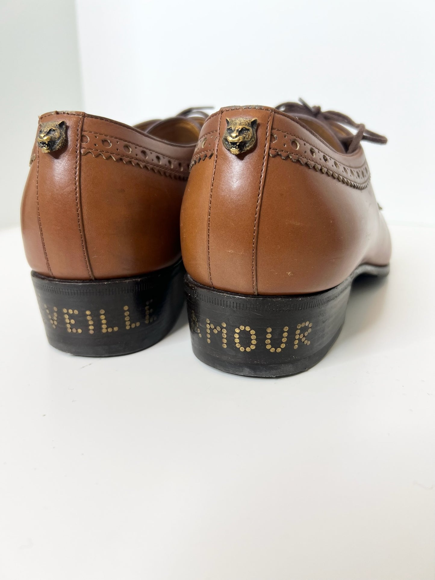 Gucci Brown Waxed Calfskin Reveille Amour Brogue Lace-Up Oxfords, Size 7