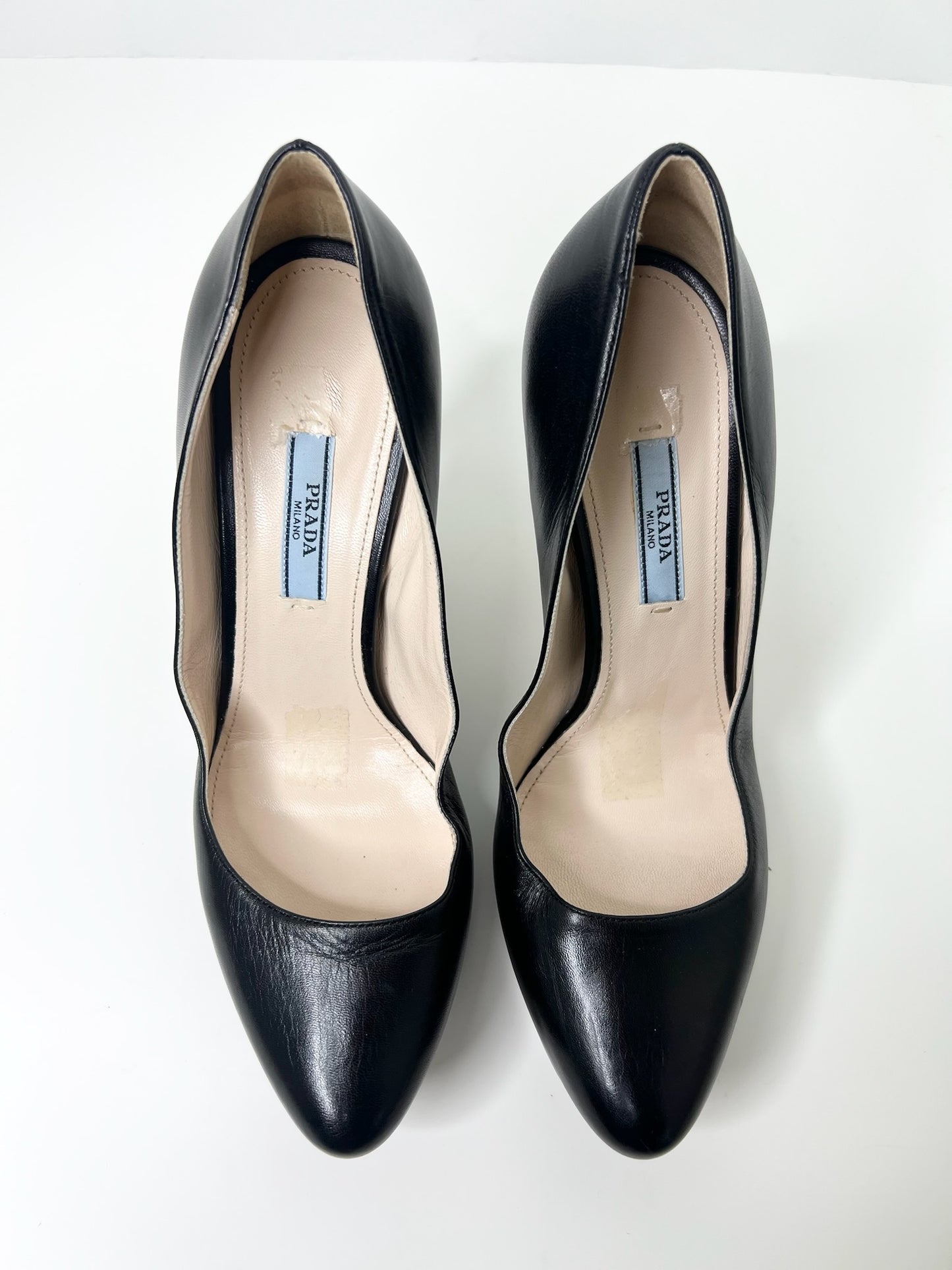 Prada Black Leather Platform Pumps, Size 38