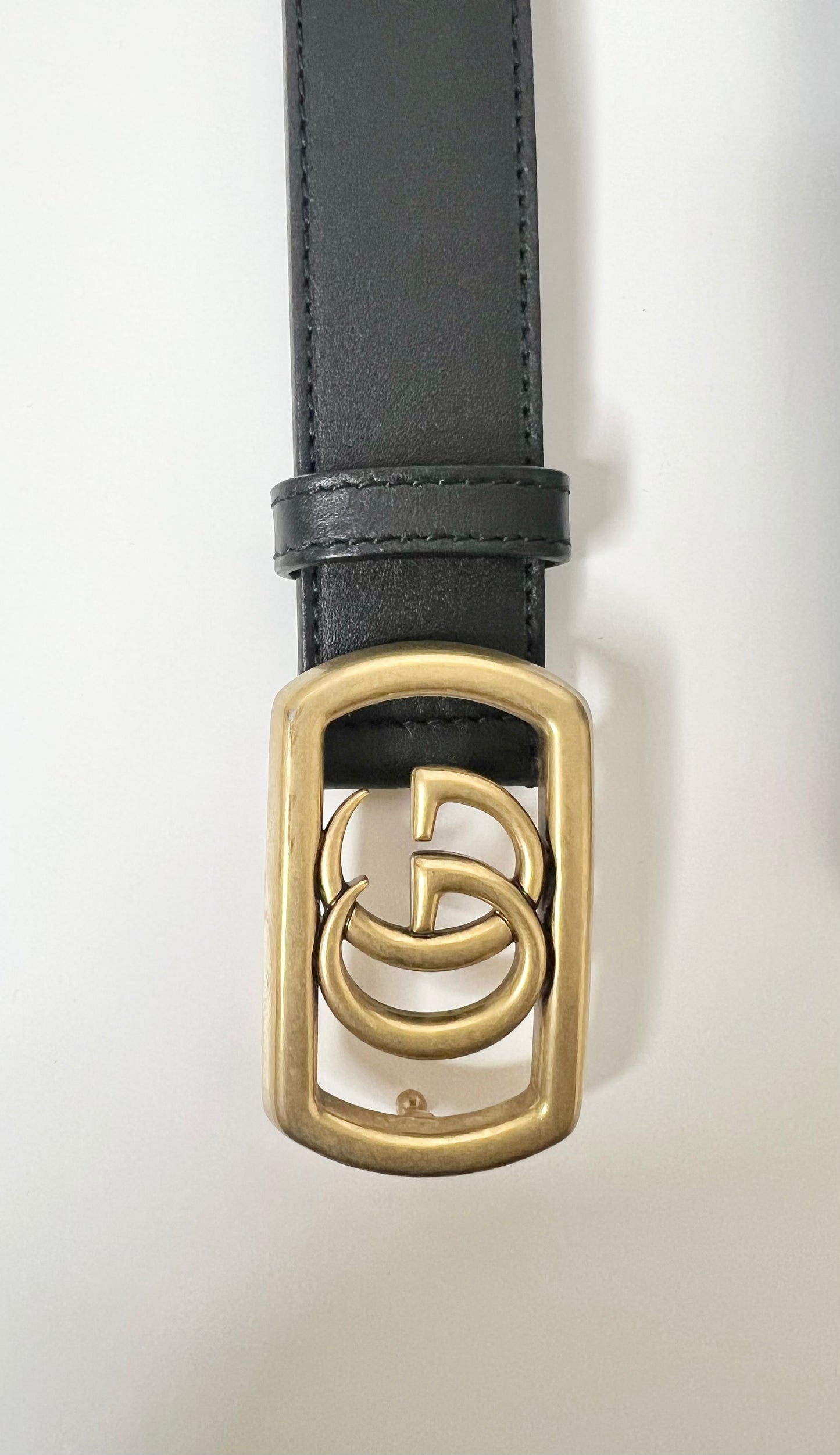 Gucci Black Leather Framed Double G Belt, Size 95