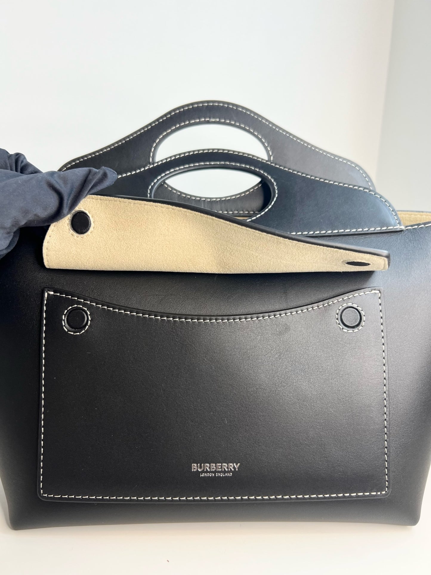 Burberry Soft Calfskin Mini Pocket Cabas Tote, Black