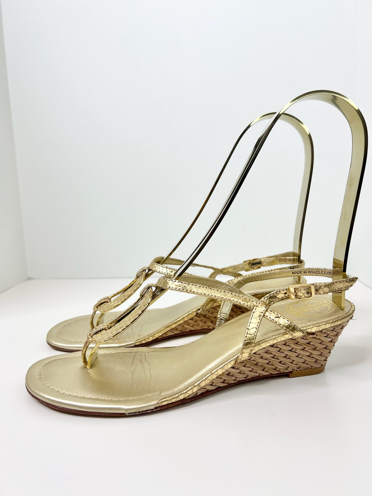 Lily Pulitzer Gold Raffia Wedge Sandal, Size 8