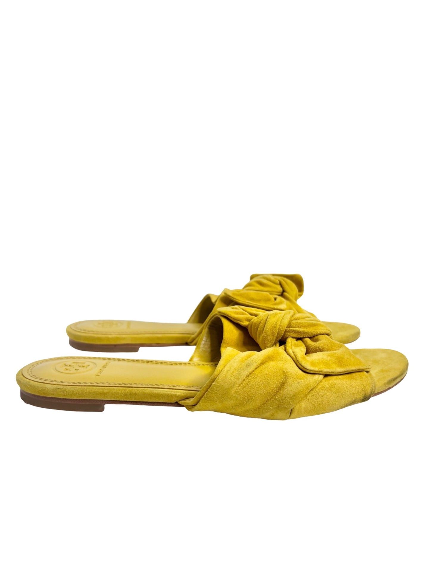 Tory Burch Annabelle Yellow Suede Bow Slides, Size 7.5