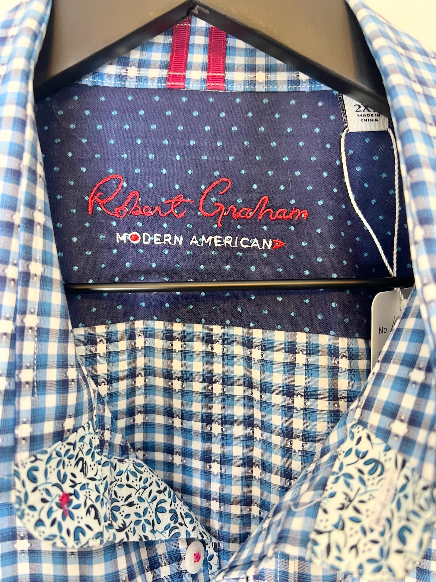 Robert Graham Men's Modern American Button-Up Blue Gingham Shirt, Size 2XL