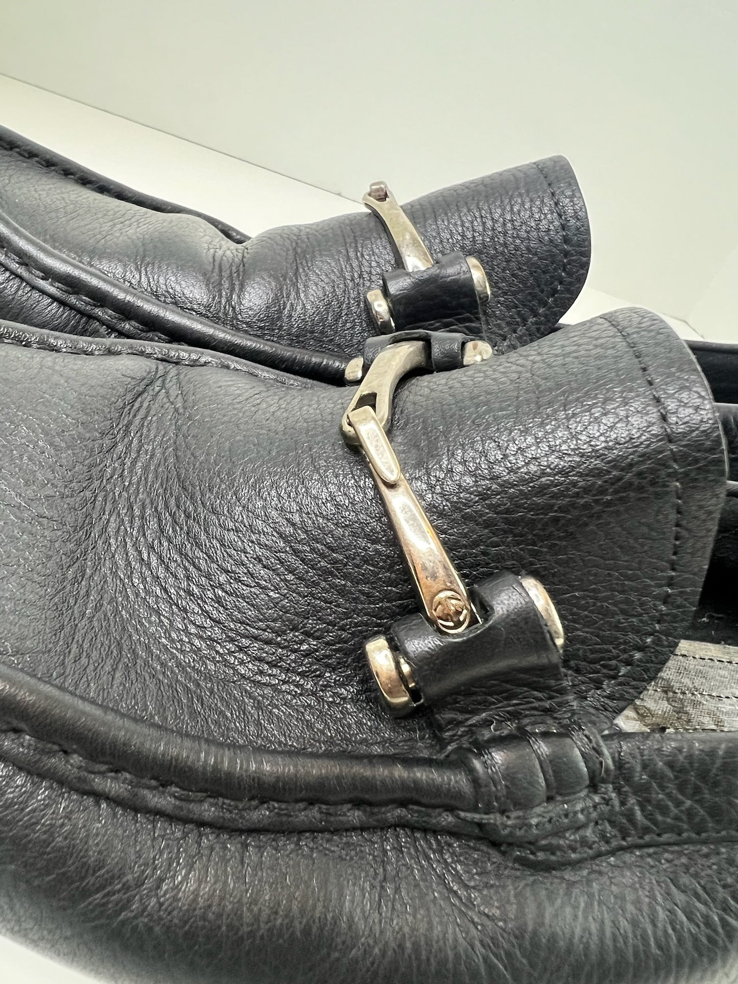 Gucci Interlocking G Logo Black Leather Drivers, Size 7