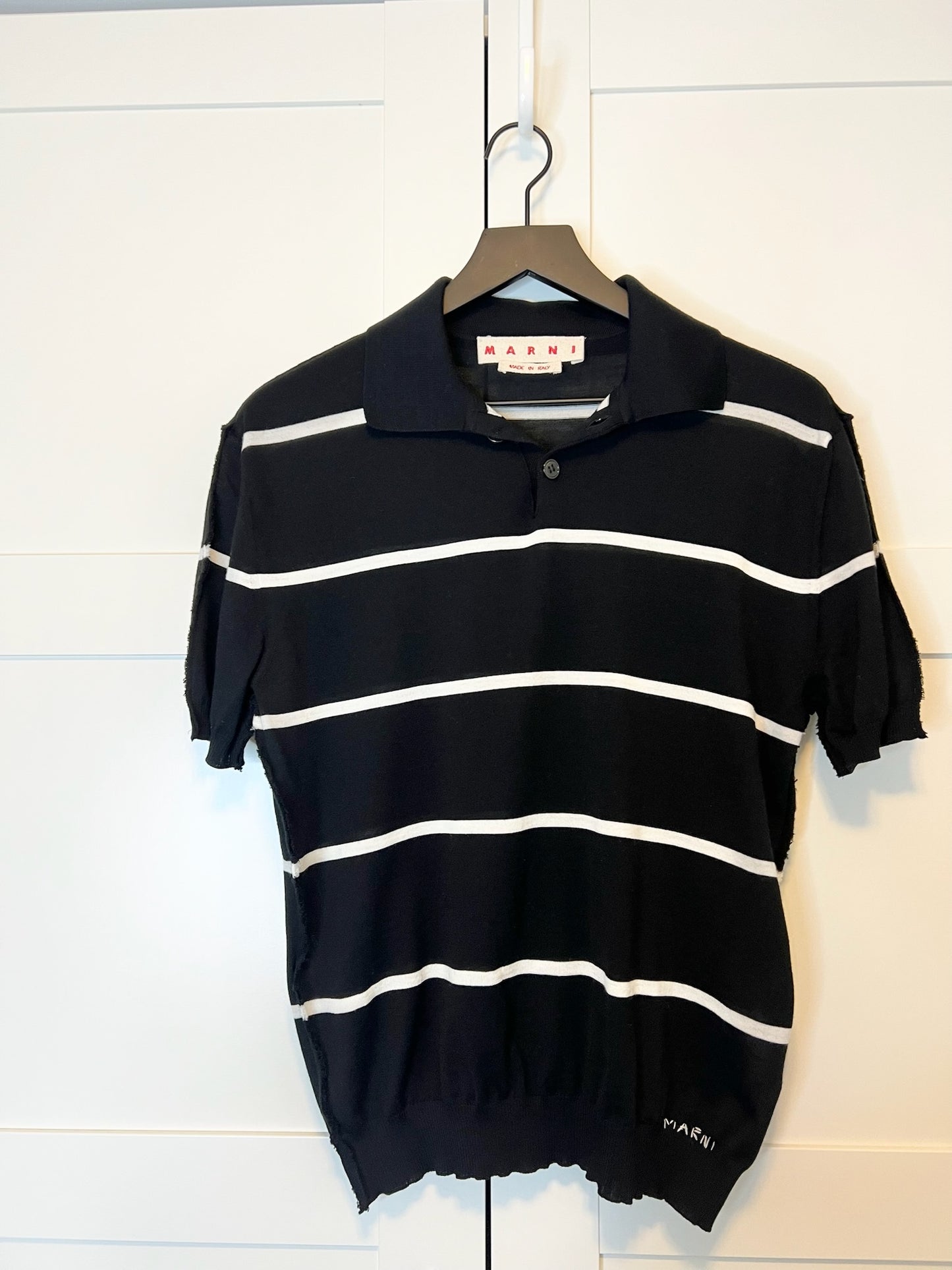 Marni Iconic Classic Striped Light Wool Polo, Size 44