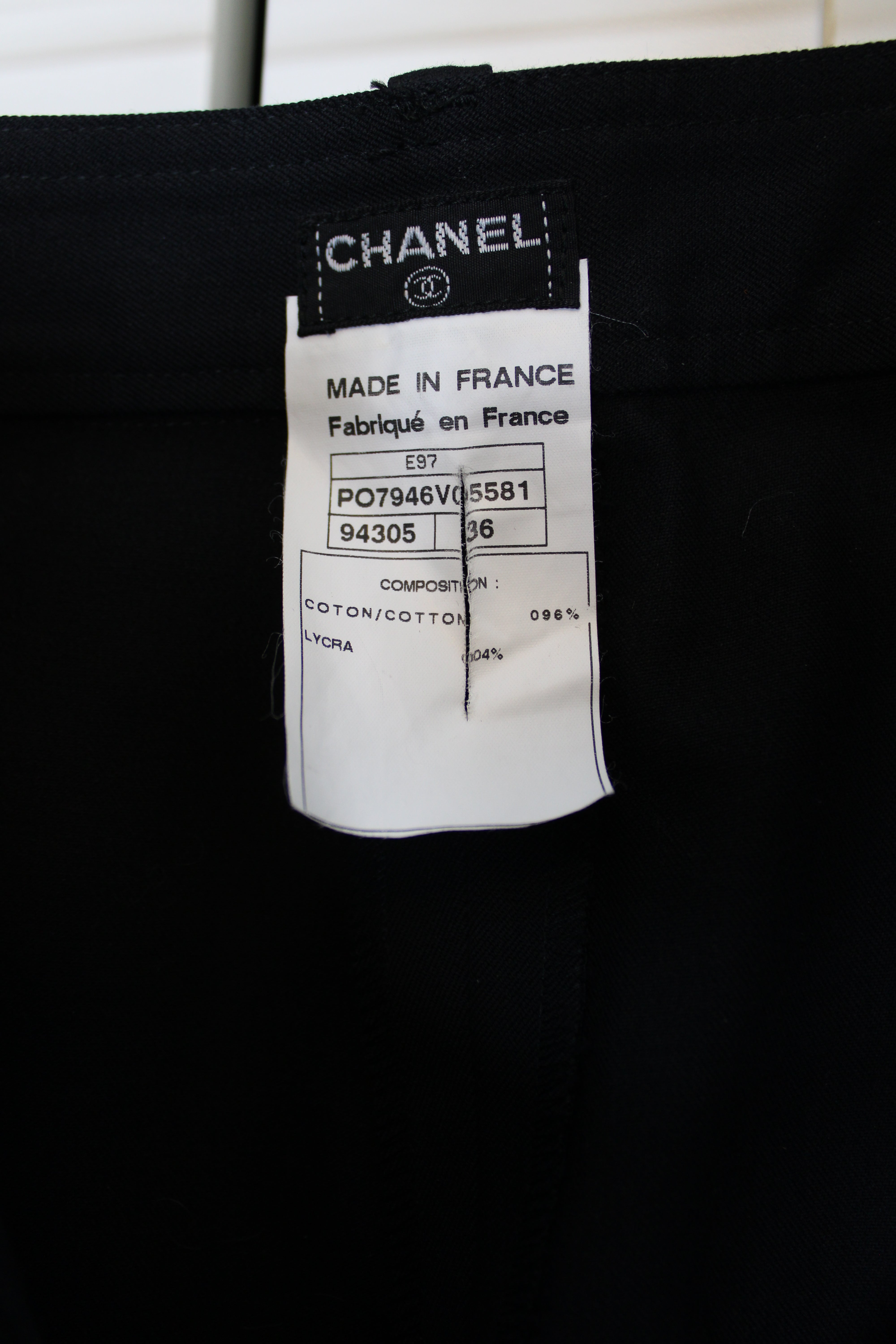 Chanel Black Cotton Corset-Hem Pants, Size 36