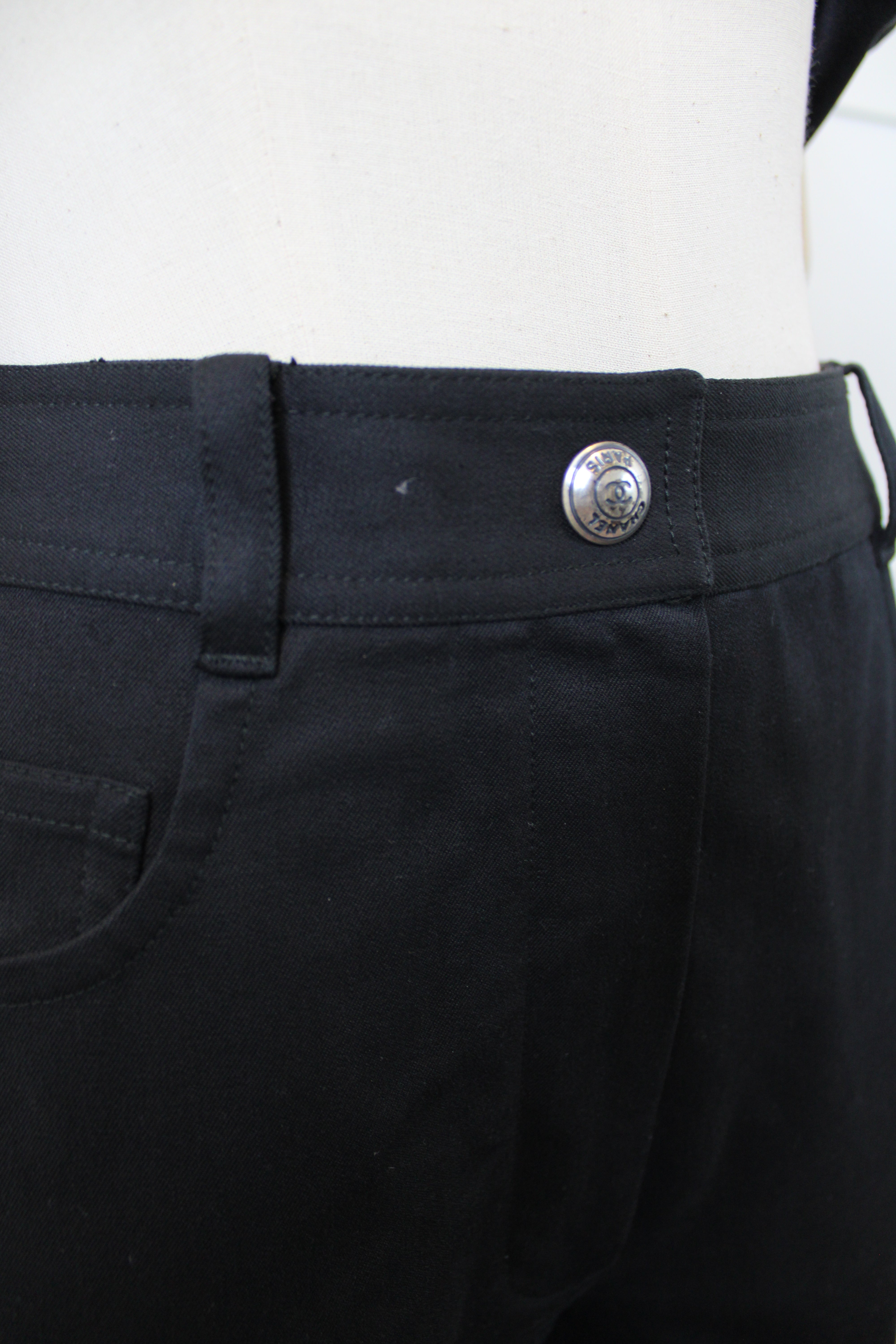 Chanel Black Cotton Corset-Hem Pants, Size 36