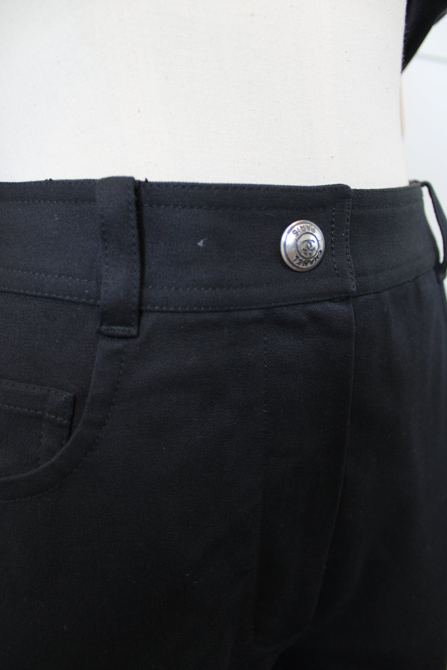 Chanel Black Cotton Corset-Hem Pants, Size 36
