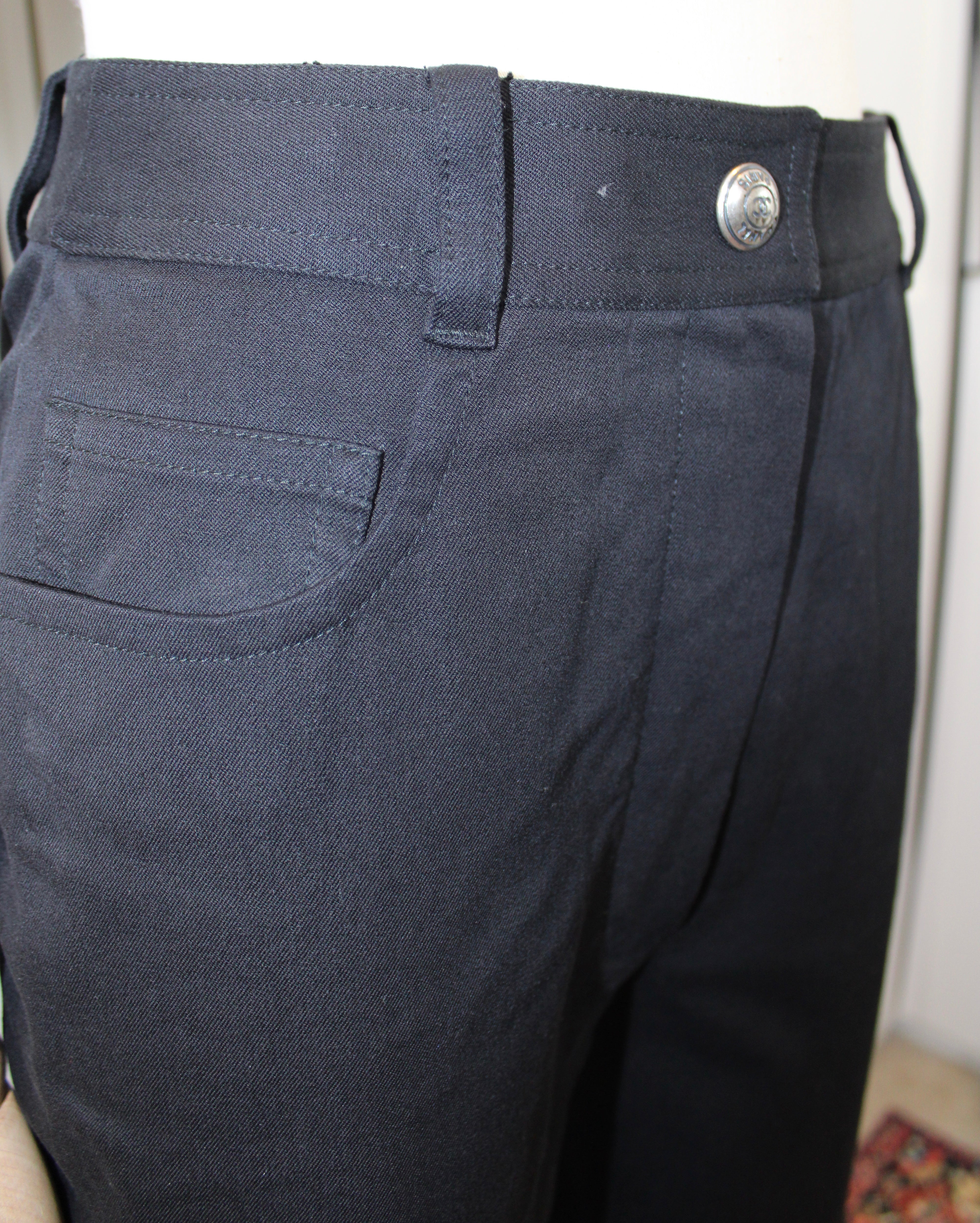 Chanel Black Cotton Corset-Hem Pants, Size 36