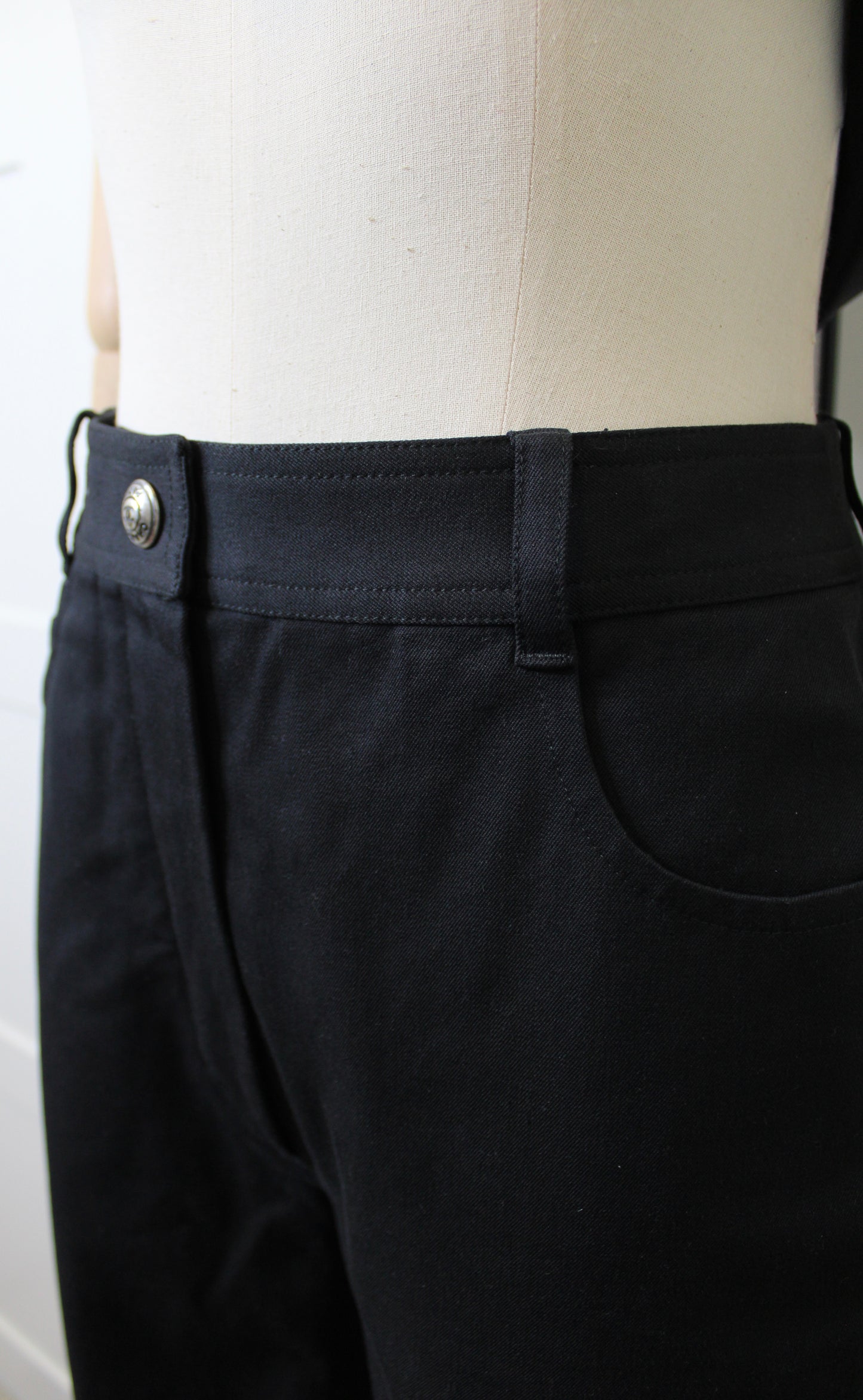 Chanel Black Cotton Corset-Hem Pants, Size 36