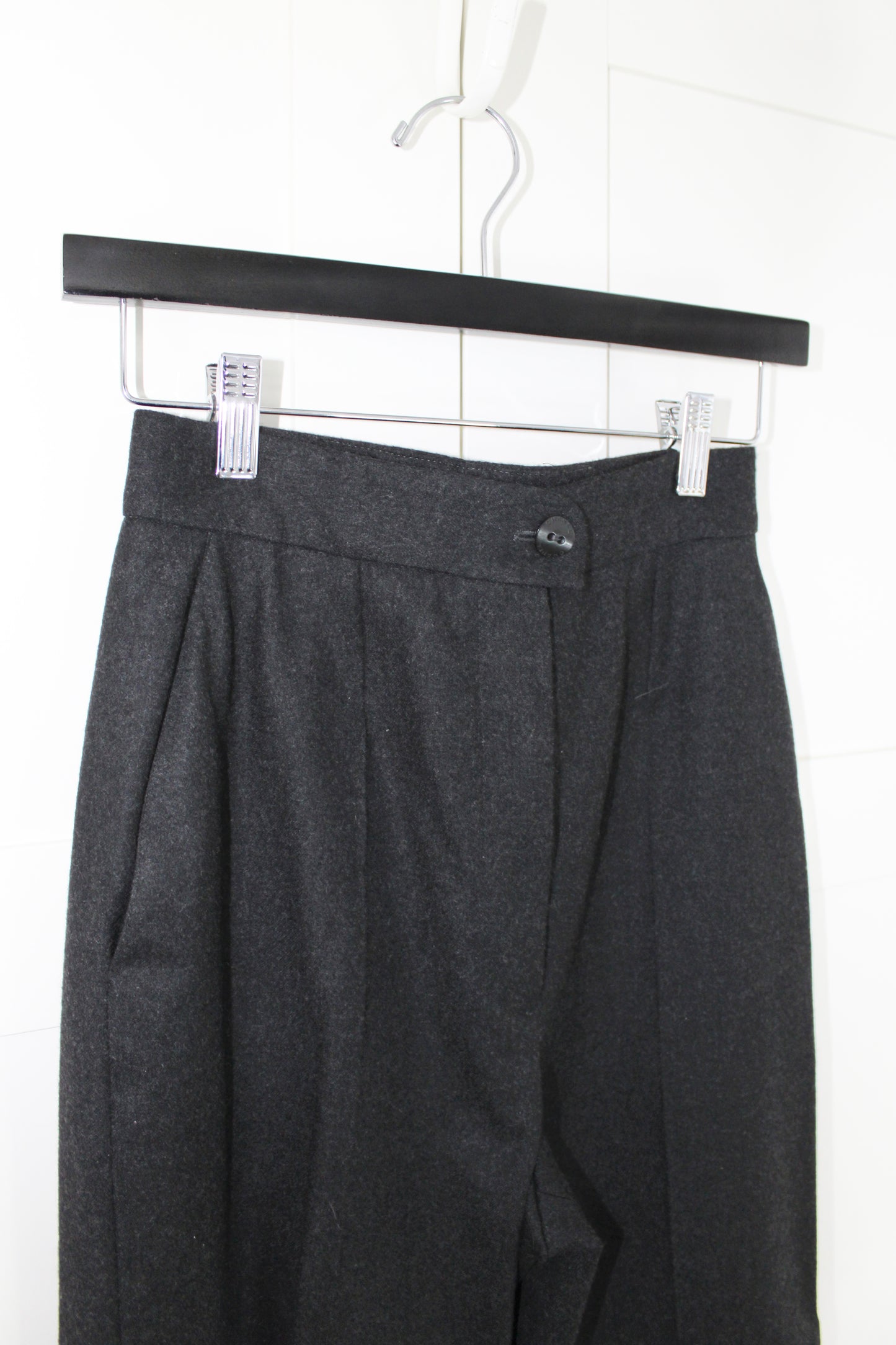 Chanel Dark Gray Wool & Cashmere Pleated Trousers, Size 36