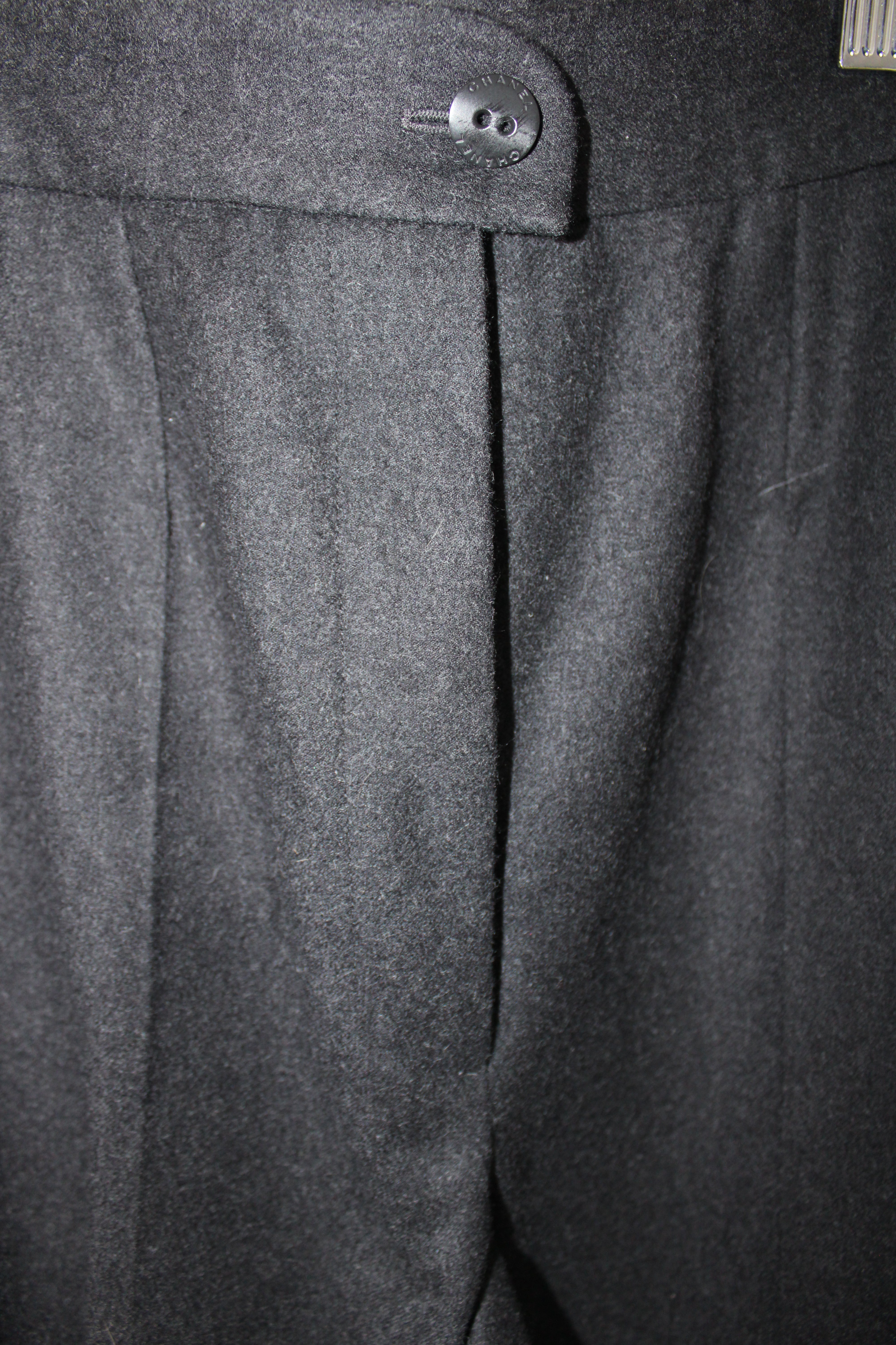 Chanel Dark Gray Wool & Cashmere Pleated Trousers, Size 36