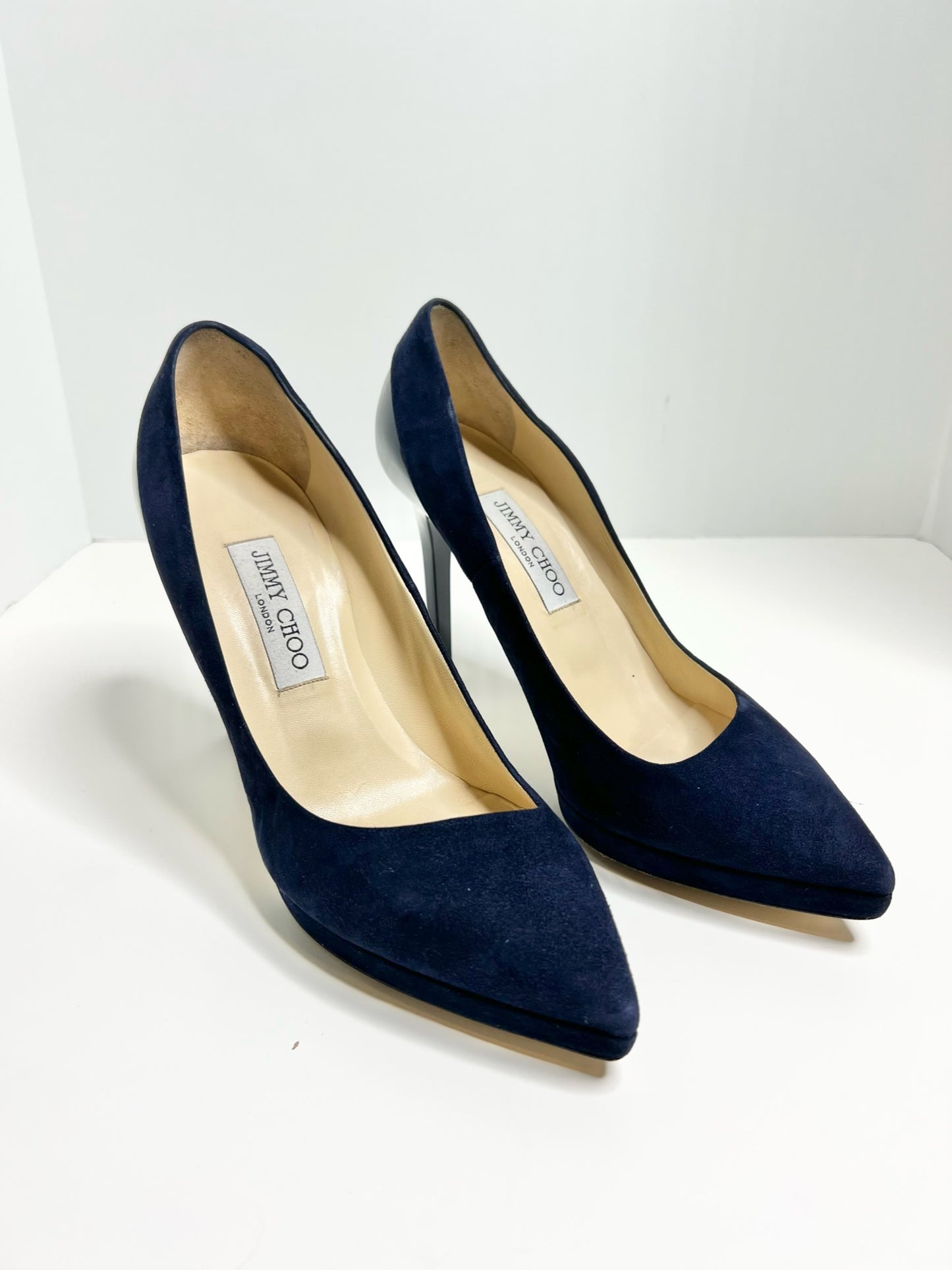 Jimmy Choo Navy Suede Pumps, Size 39