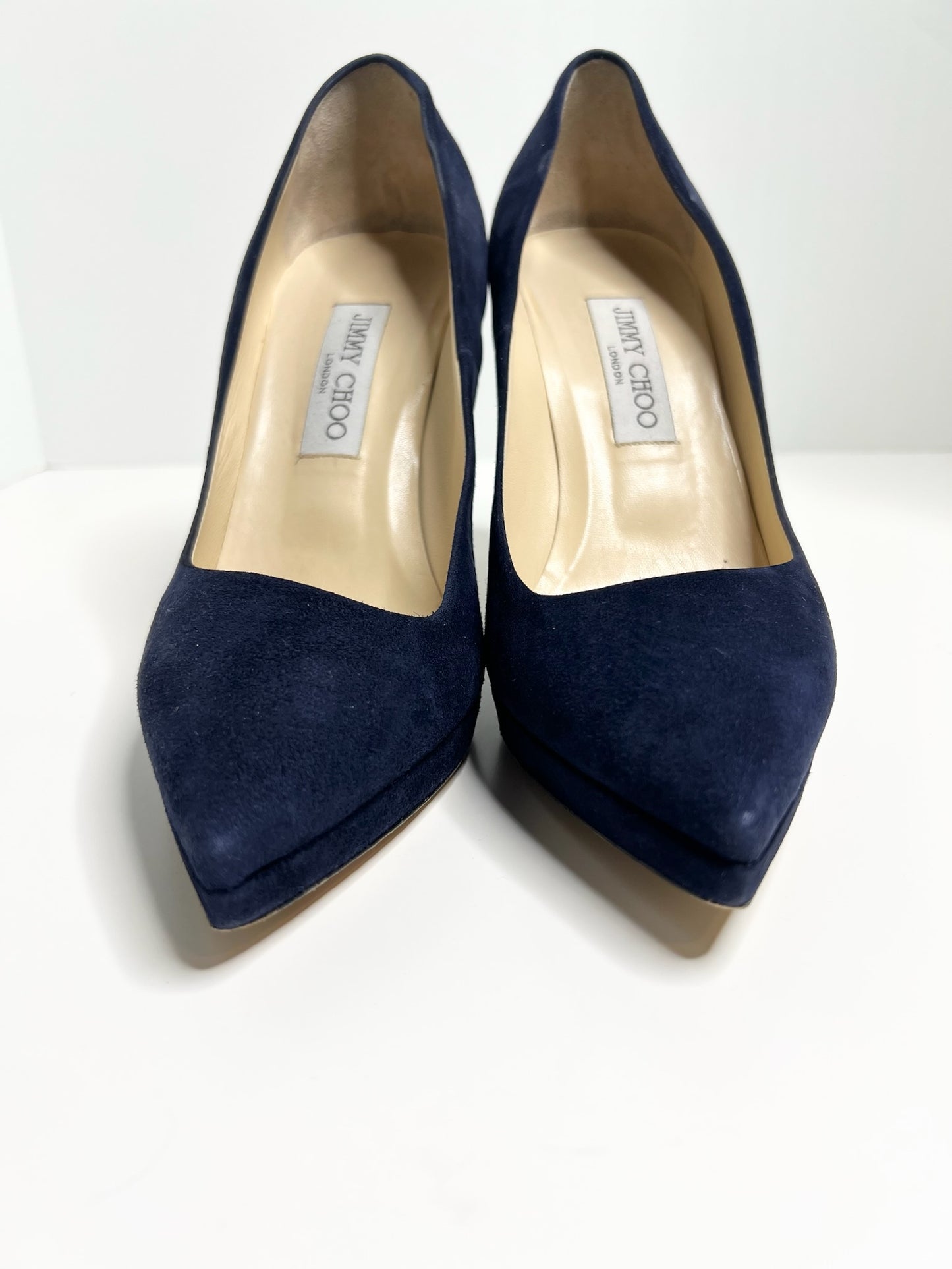 Jimmy Choo Navy Suede Pumps, Size 39